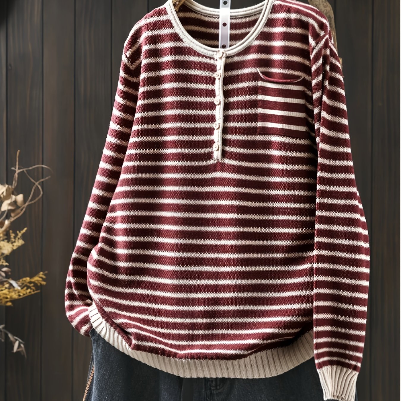 Cozy Plus Size Sweater Plus Size Women's Casual Striped Color-Block Long Sleeve Sweater