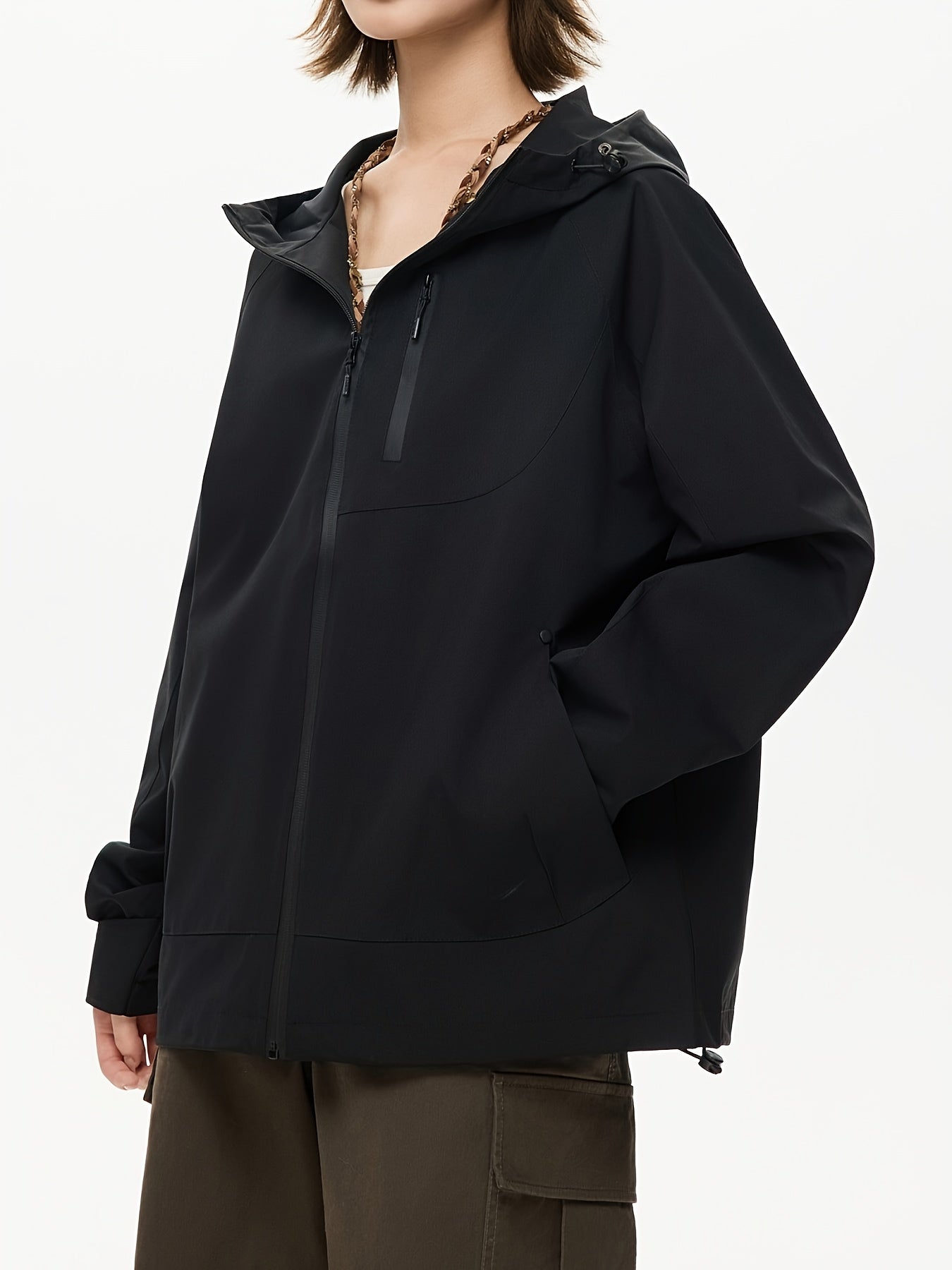 Women's Windproof Full-Zip Hooded Jacket with Full-Zip Front Closure