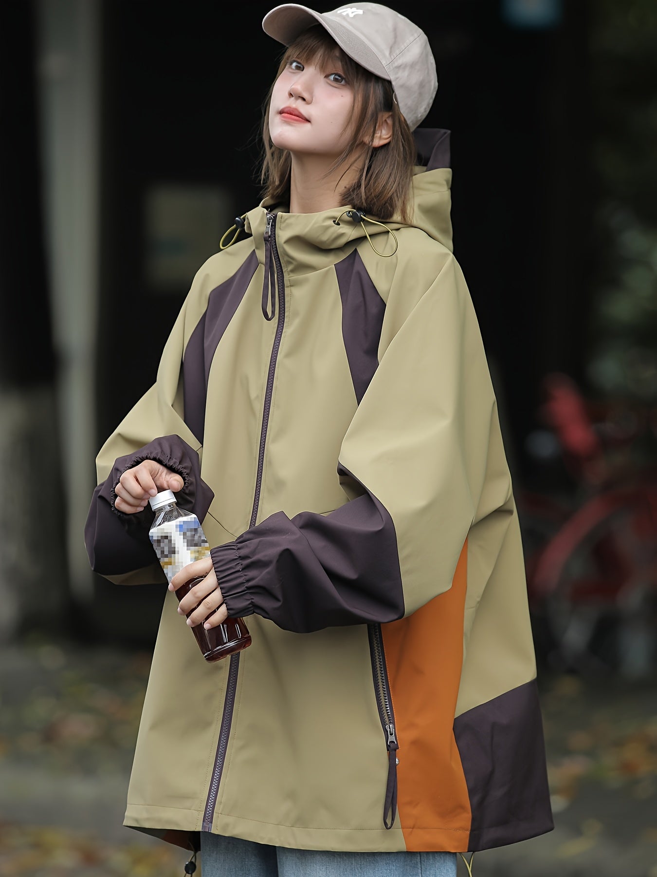 Trendy Casual Jacket Stylish Women's Loose Fit Hooded Jacket | Zip-Up Windbreaker with Multiple Pockets