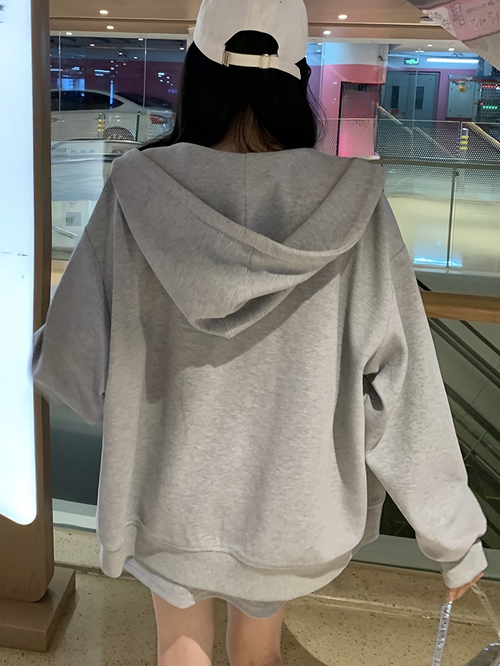 Women's Casual Loose-Fit Zip-Up Hoodie - Longline Oversized Sweatshirt with Front Zipper