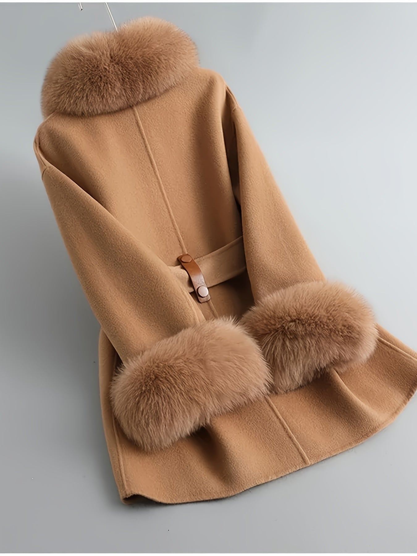 Women'S Elegant Winter Coat Jacket - \u002F Brown - Long Sleeve Trench Coat with Beltless Closure