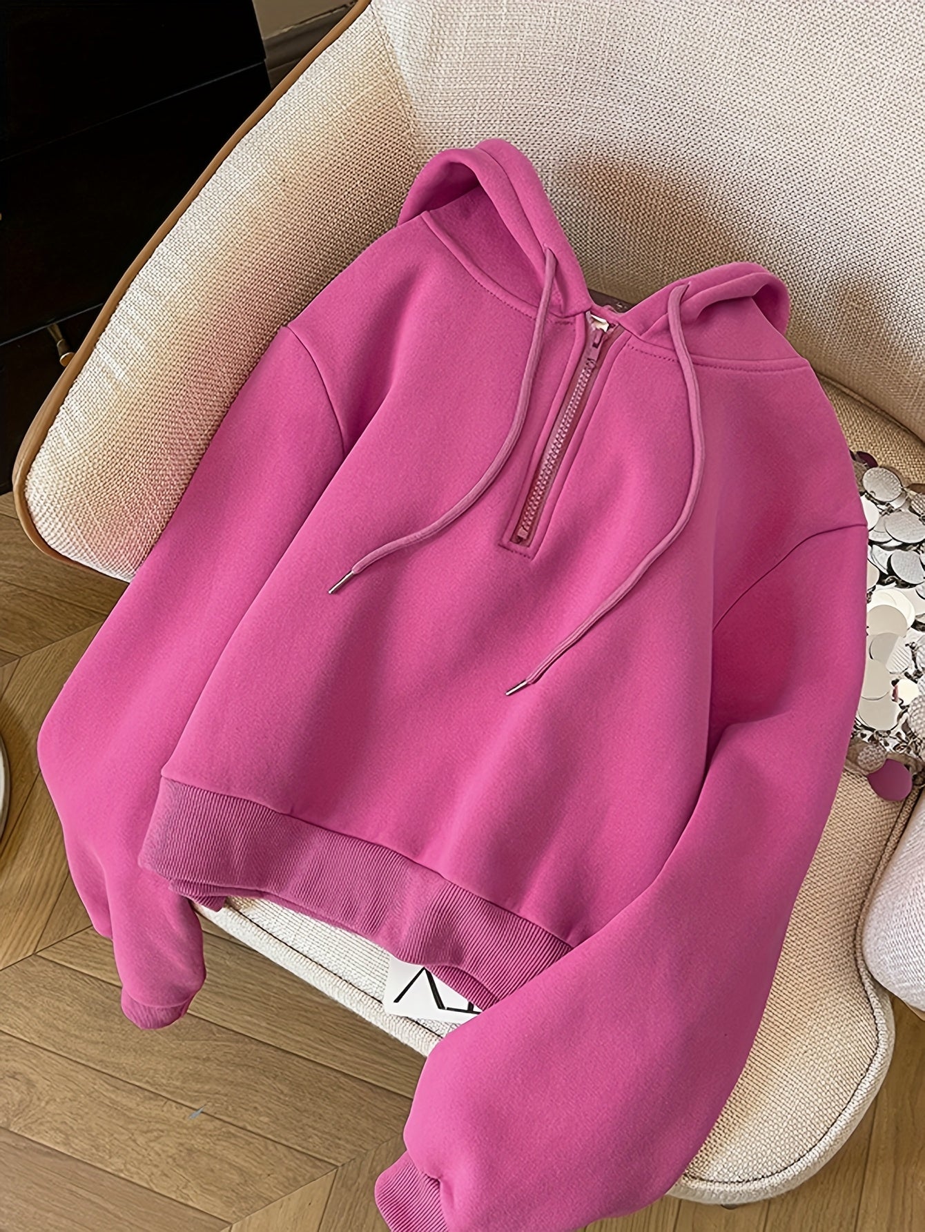 Women's New Autumn\u002FWinter Simple Fashion Solid Color Loose Zip Hooded Sweatshirt