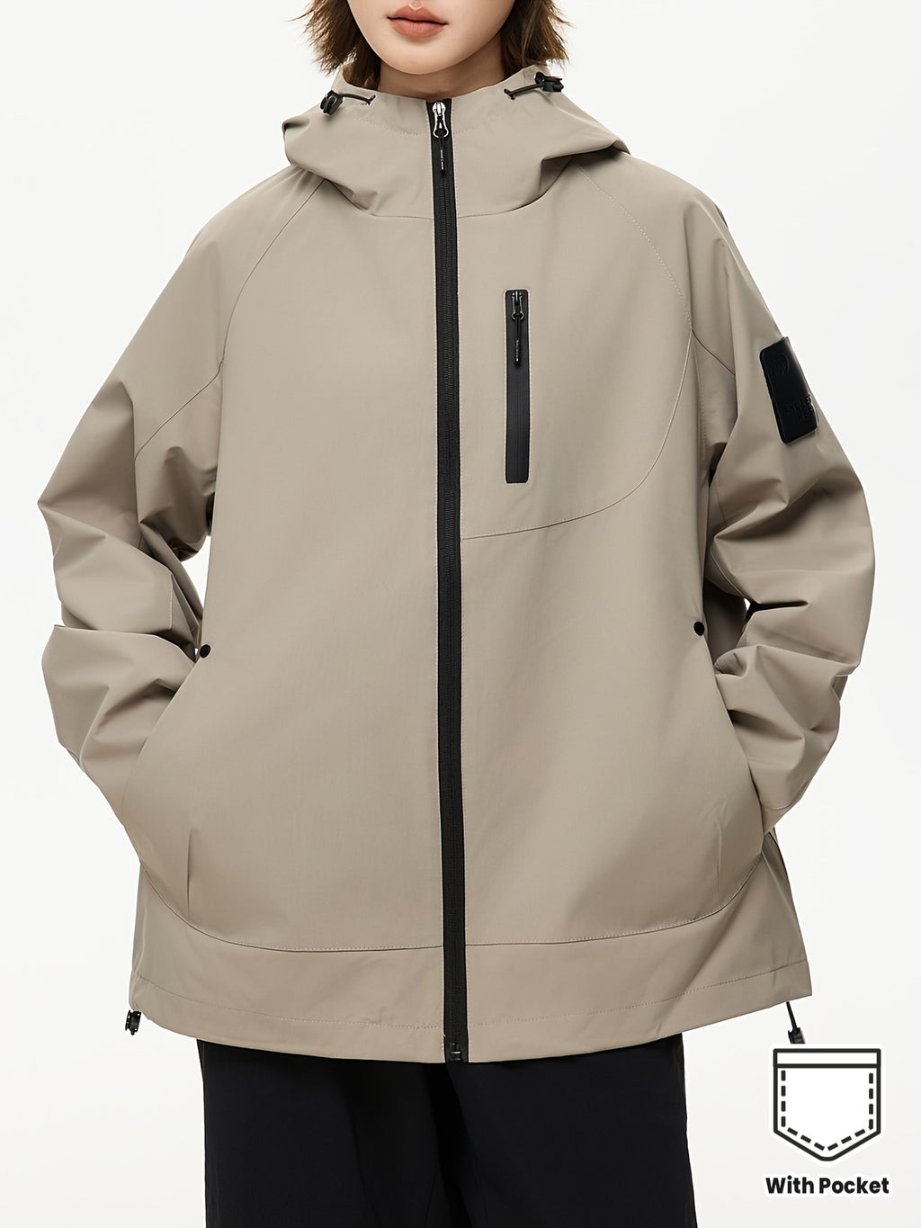 Women's Windproof Full-Zip Hooded Jacket with Full-Zip Front Closure