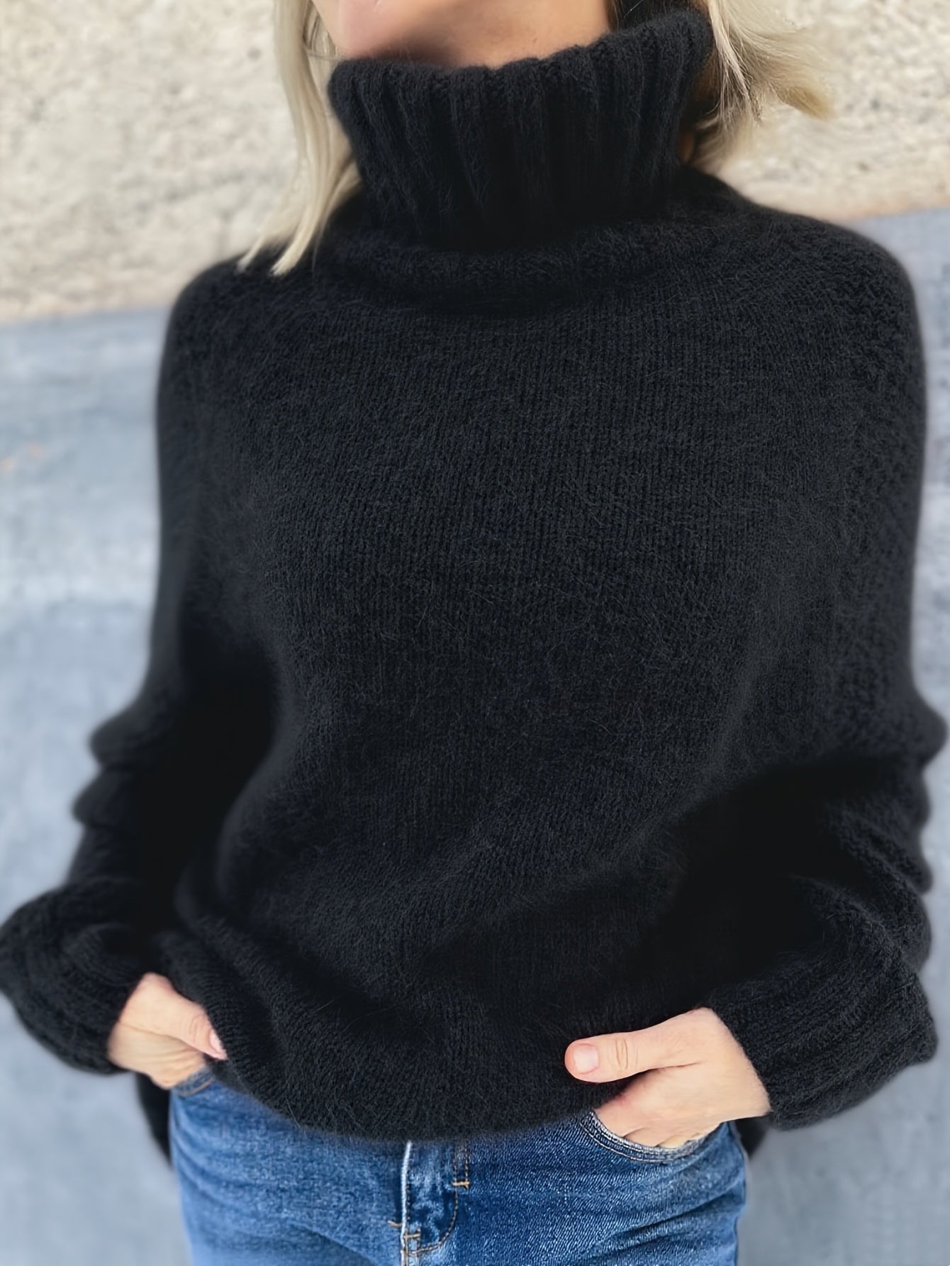 Plus Size - Women'S Fashion Casual Long-Sleeve Patchwork High-Neck Sweater