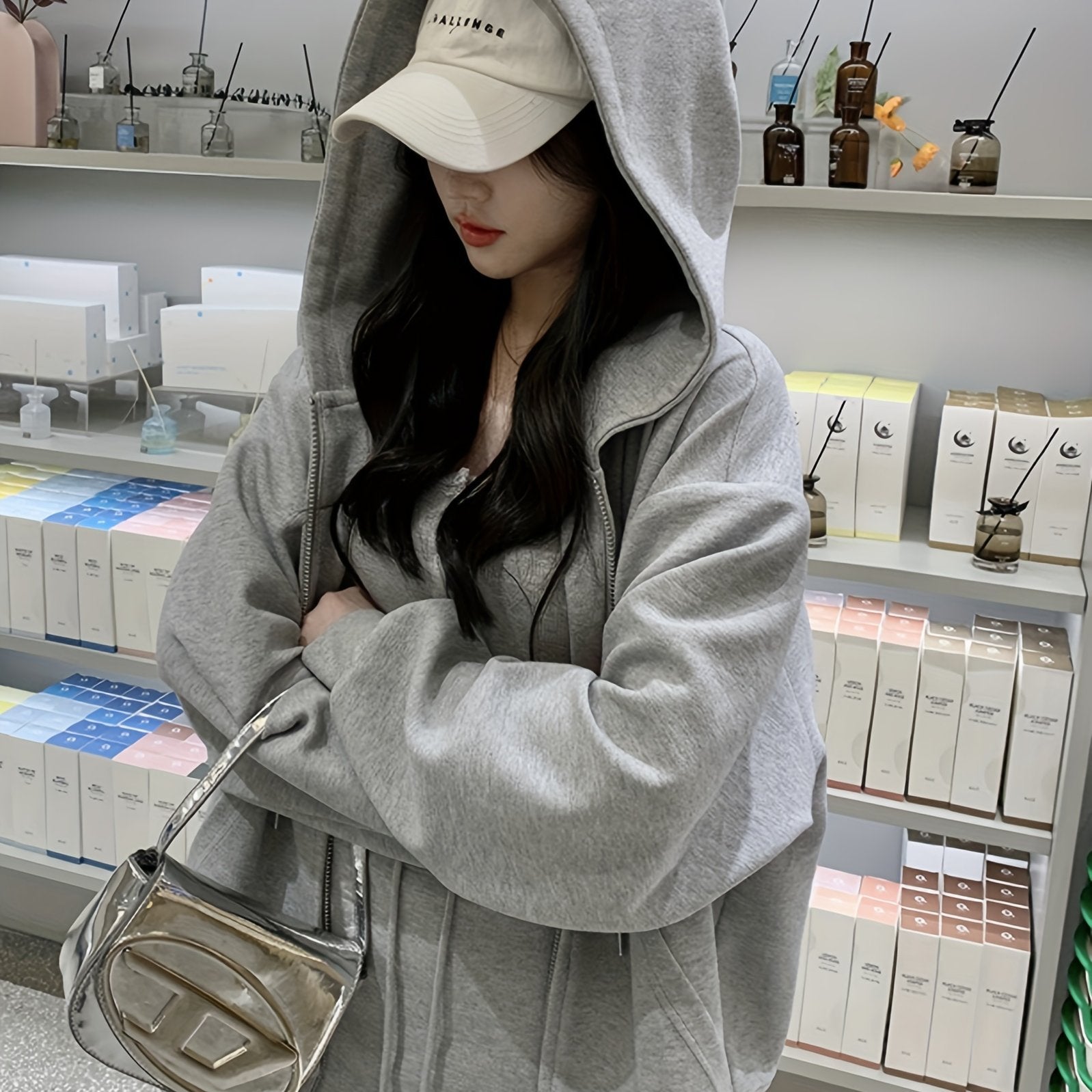 Women's Casual Loose-Fit Zip-Up Hoodie - Longline Oversized Sweatshirt with Front Zipper