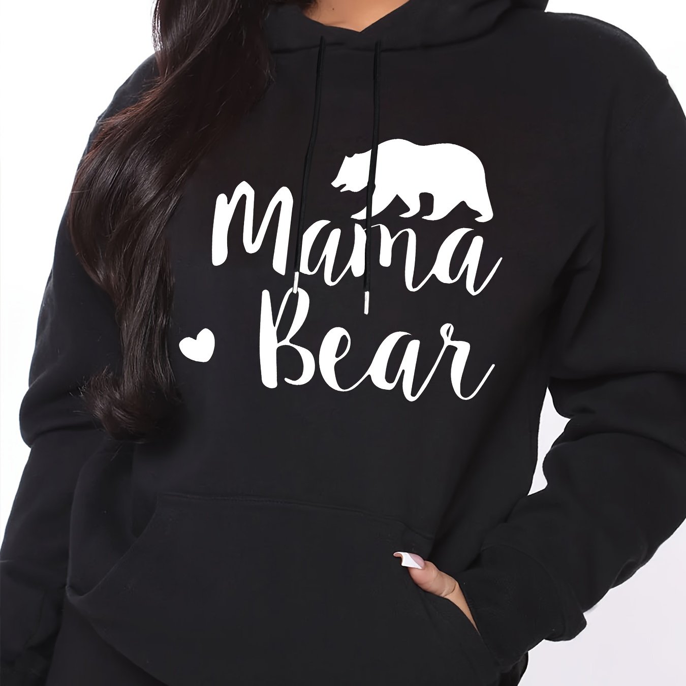 Cozy Plus Size Bear Print Hoodie - Womens Long Sleeve Drawstring Sweatshirt