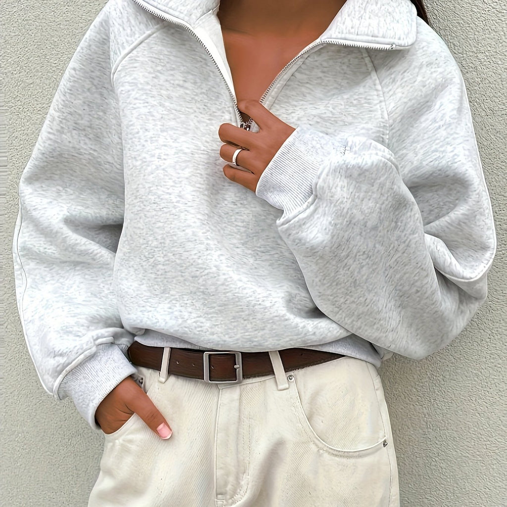 Plus Size - Plus Size - Plus Size - Plus Size Women'S Elegant Half-Zip Pullover Sweatshirt - High Neck