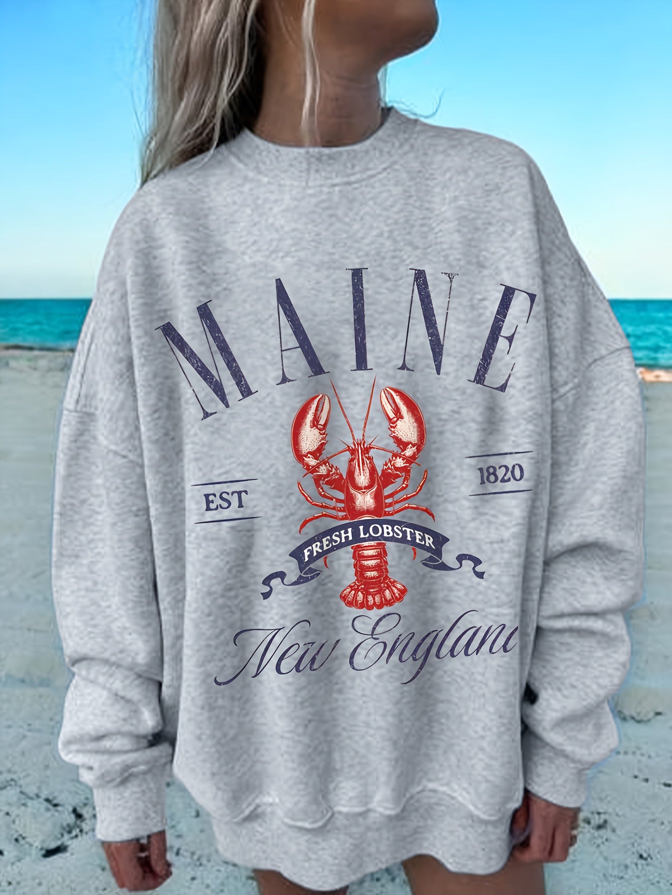 Lobster Graphic Sweatshirt Women's Cozy Lobster Graphic Sweatshirt | Long Sleeve Crew Neck Pullover