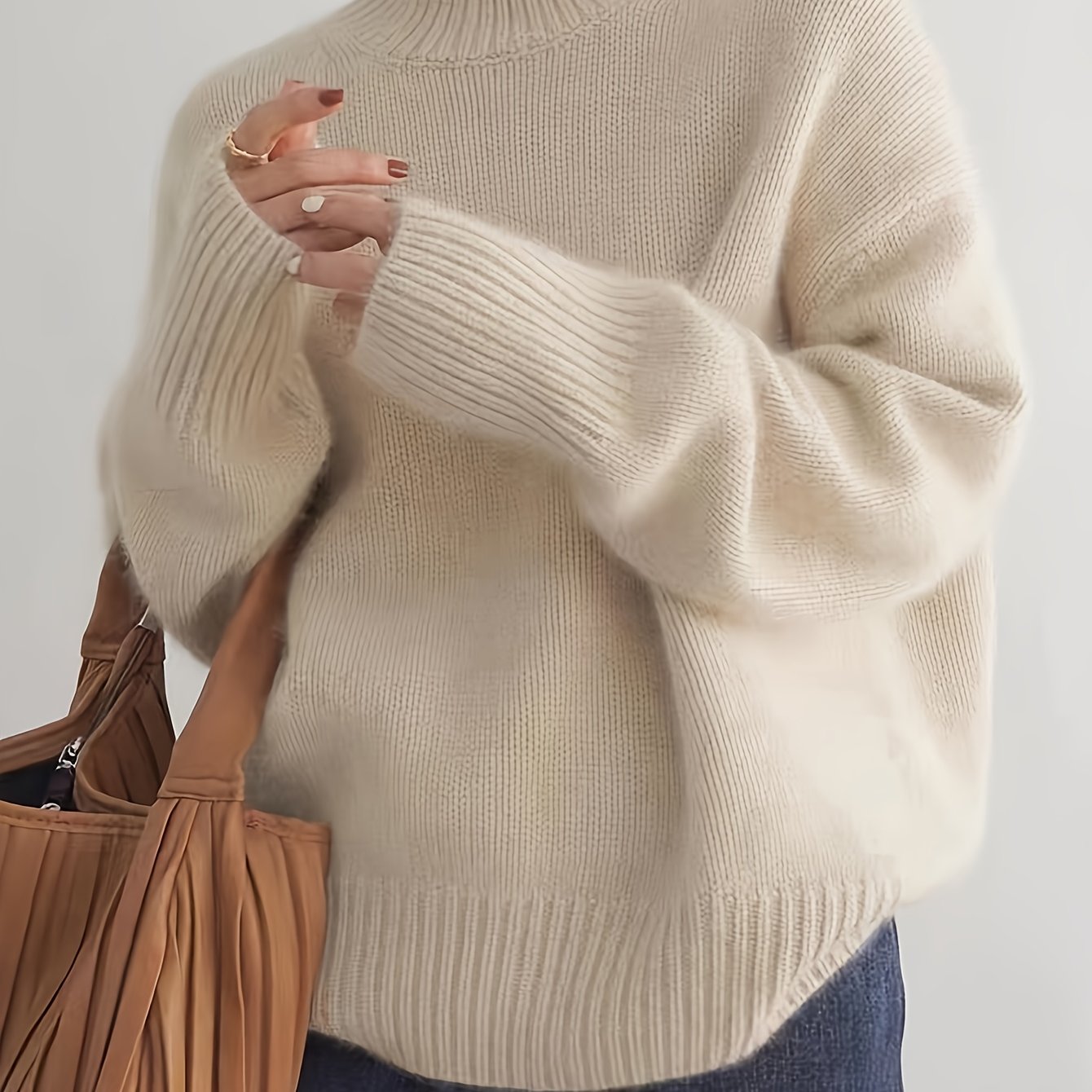 Plus Size - Plus Size - Women'S Elegant High Neck Sweater - Soft Stretchy Pullover Sweater for Fall