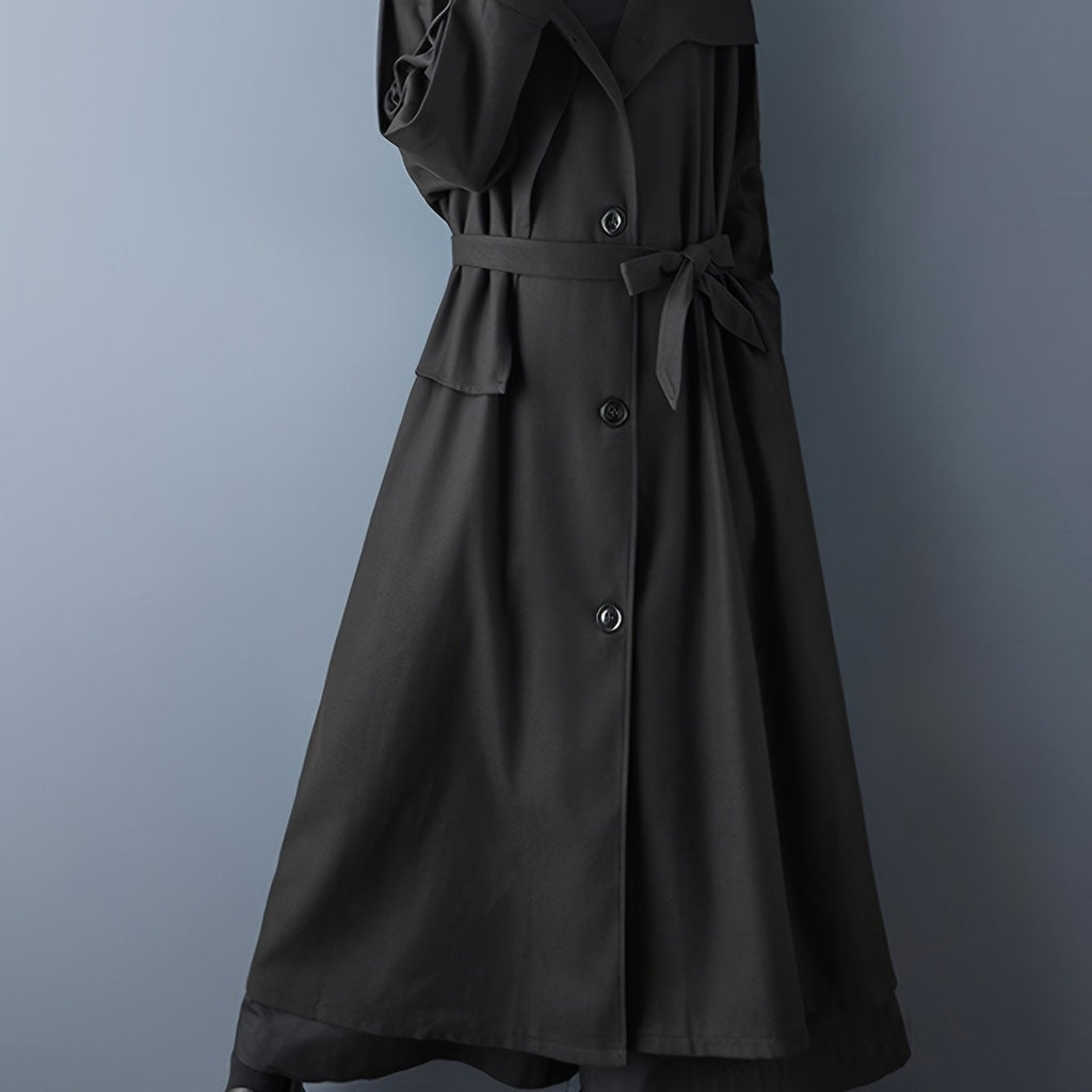 Women'S Elegant Long Trench Coat - Chic Office to Party Outerwear, Button-Front Closure, Structured Fit