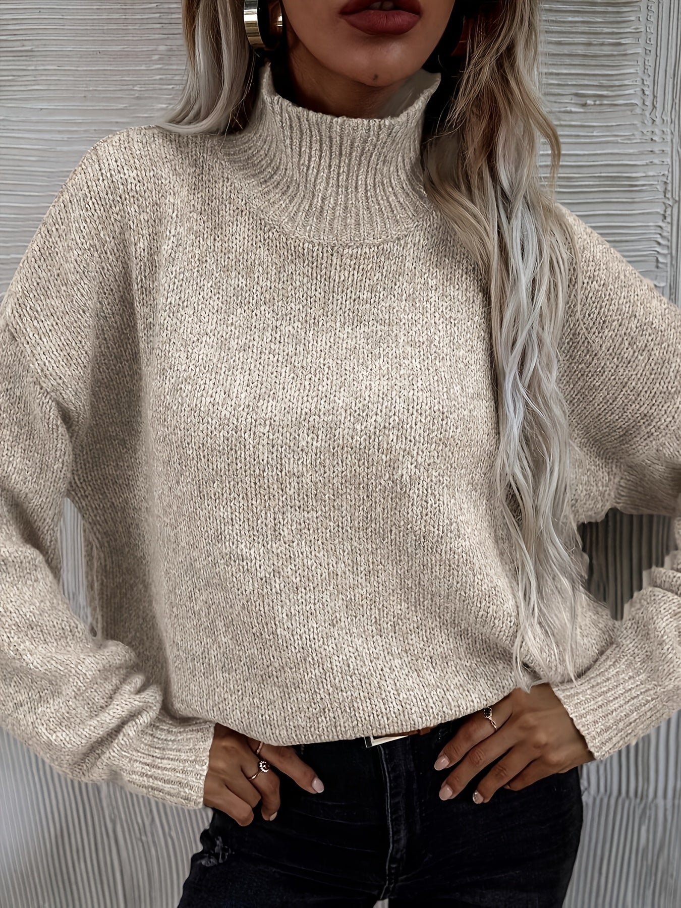 Elegant Cable Sweater Soft Knitwear Women's Oversized Beige Cable Sweater