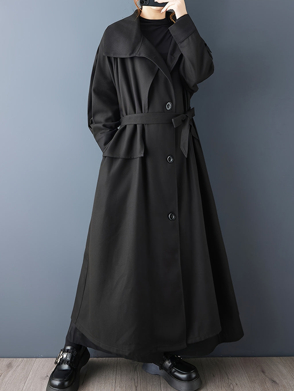 Women'S Elegant Long Trench Coat - Chic Office to Party Outerwear, Button-Front Closure, Structured Fit