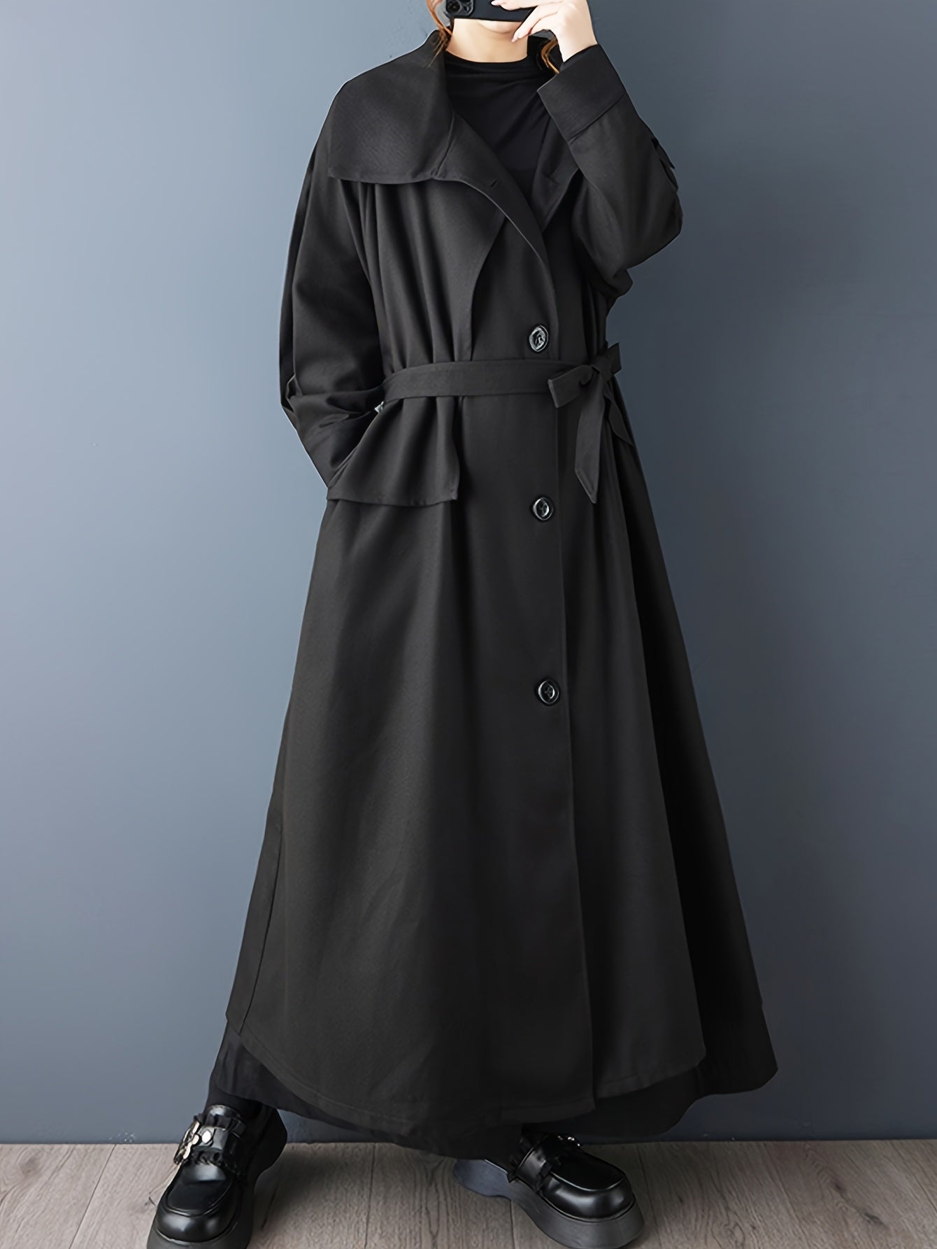 Women'S Elegant Long Trench Coat - Chic Office to Party Outerwear, Button-Front Closure, Structured Fit