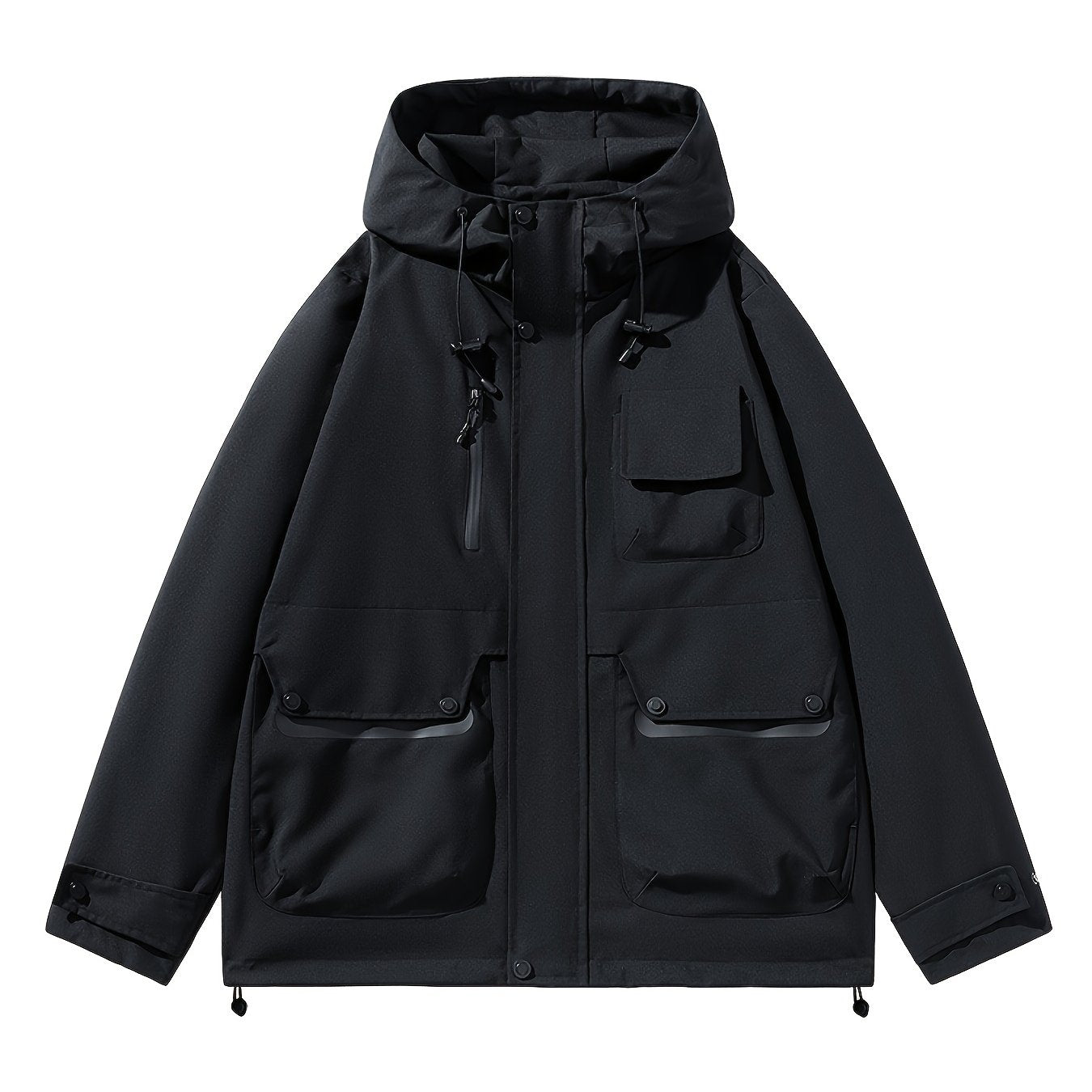 1pc Lightweight Windproof Jacket - Full-Zip Hooded Raincoat with Zippered Pockets