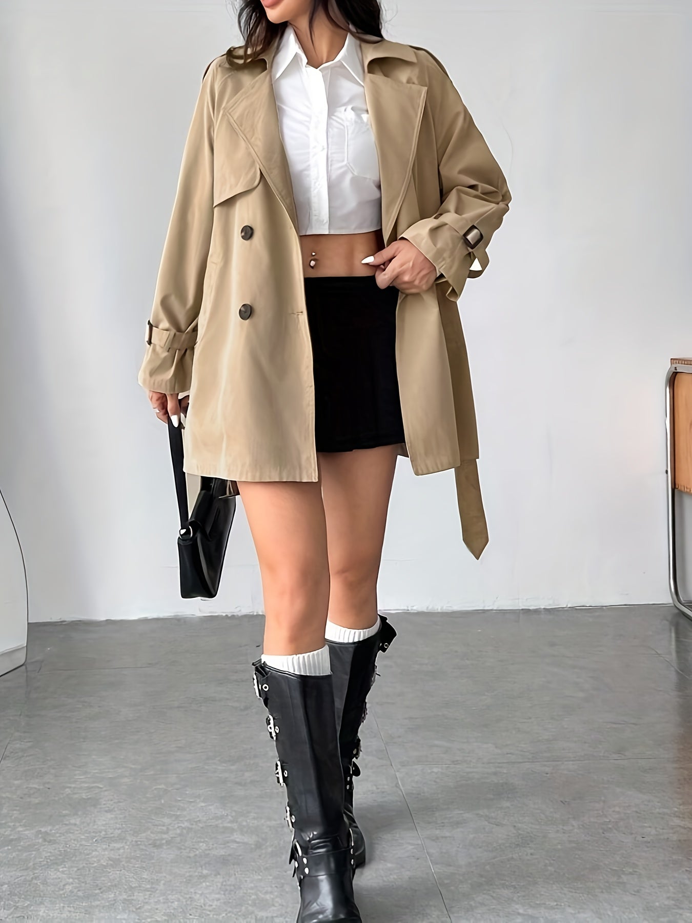 Plus Size, Didi Direction Spring\u002FAutumn Mid-Length Women's Fashion Oversized British Style Coat