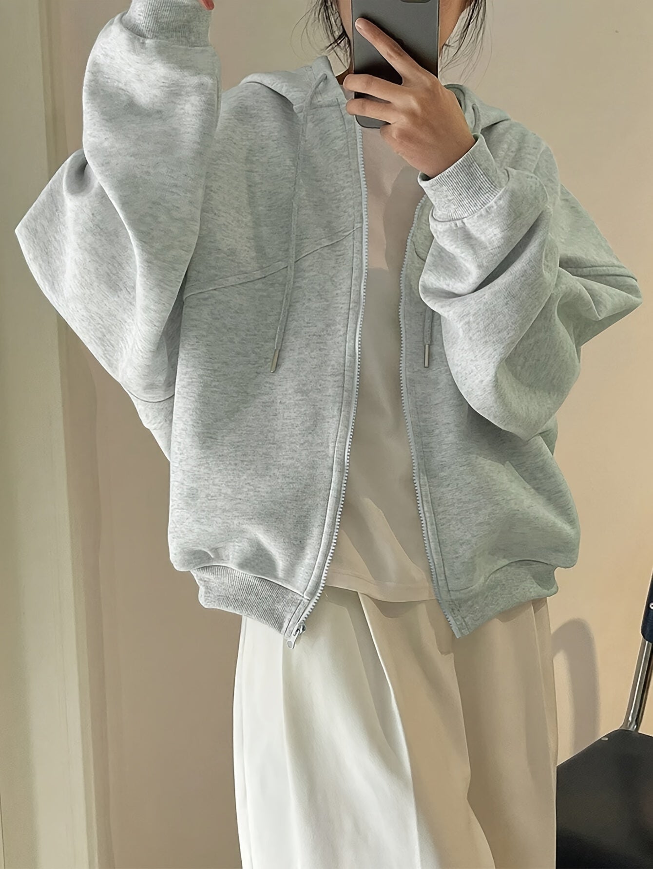 Plus Size, Cross-Border New Solid Color Zipper Hooded Drawstring Plus Size Sweatshirt, Winter Clothing