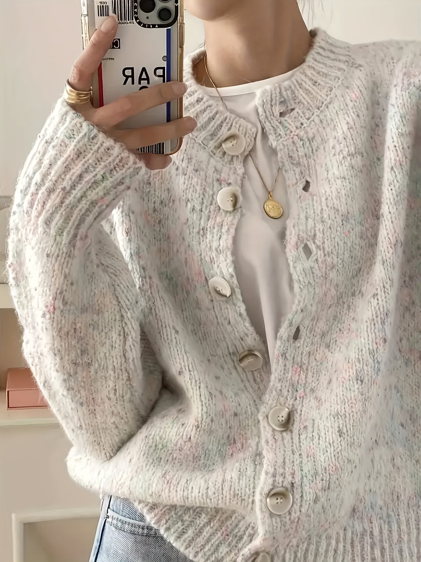 Plus Size - Women'S Elegant Colorful Cardigan - High Elasticity Round Neck Sweater with Decorative Buttons