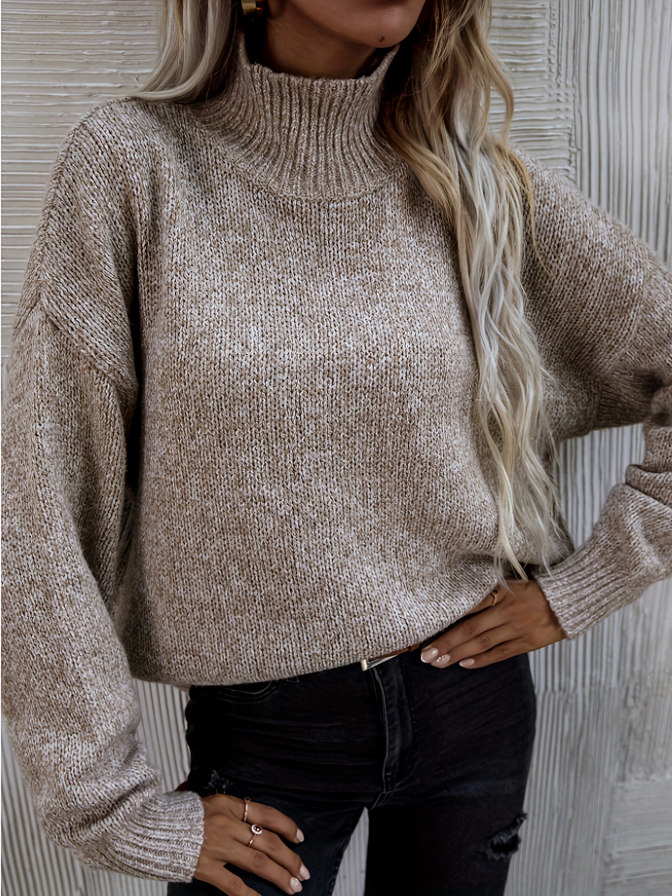 Elegant Cable Sweater Soft Knitwear Women's Oversized Beige Cable Sweater