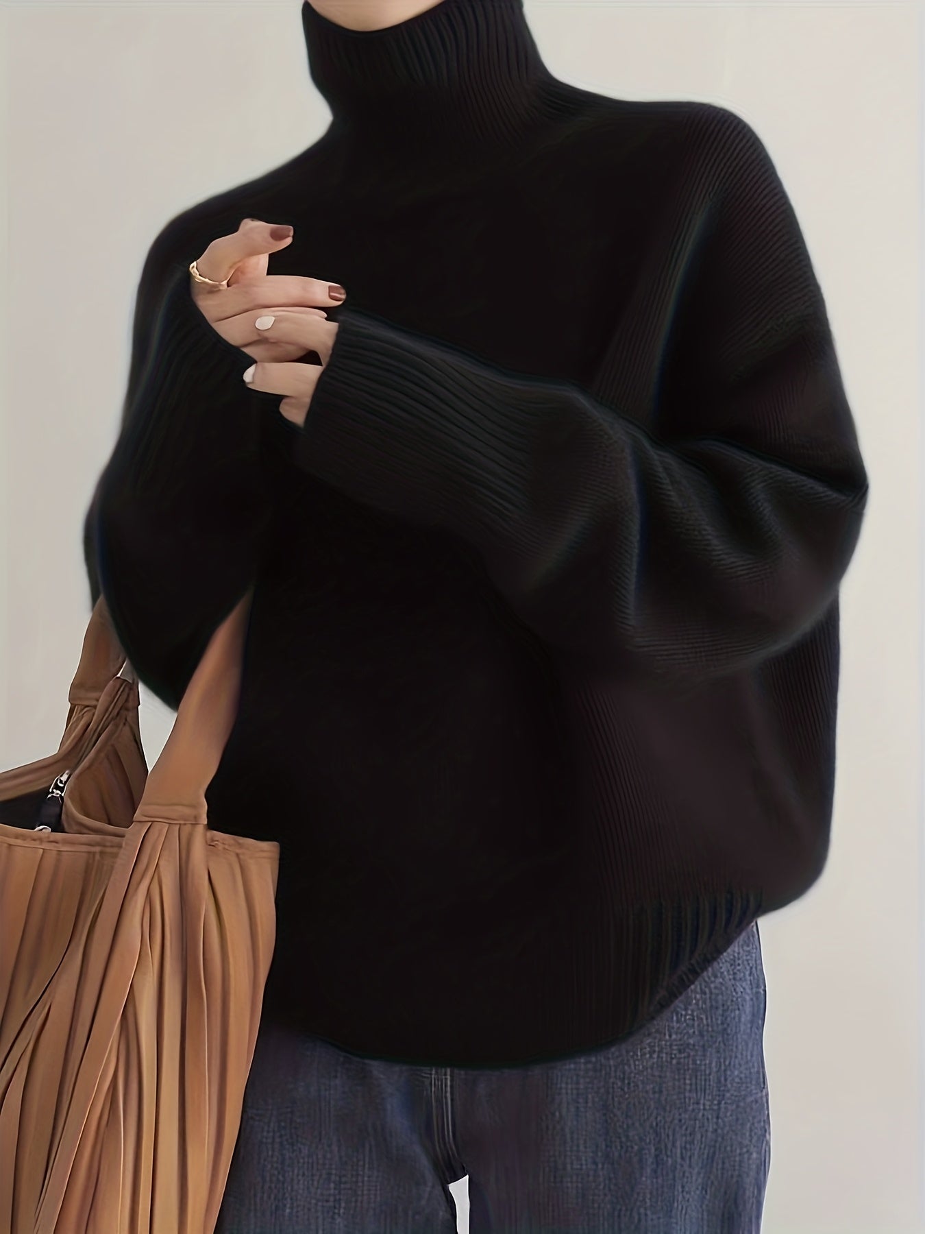 Plus Size - Plus Size - Women'S Elegant High Neck Sweater - Soft Stretchy Pullover Sweater for Fall