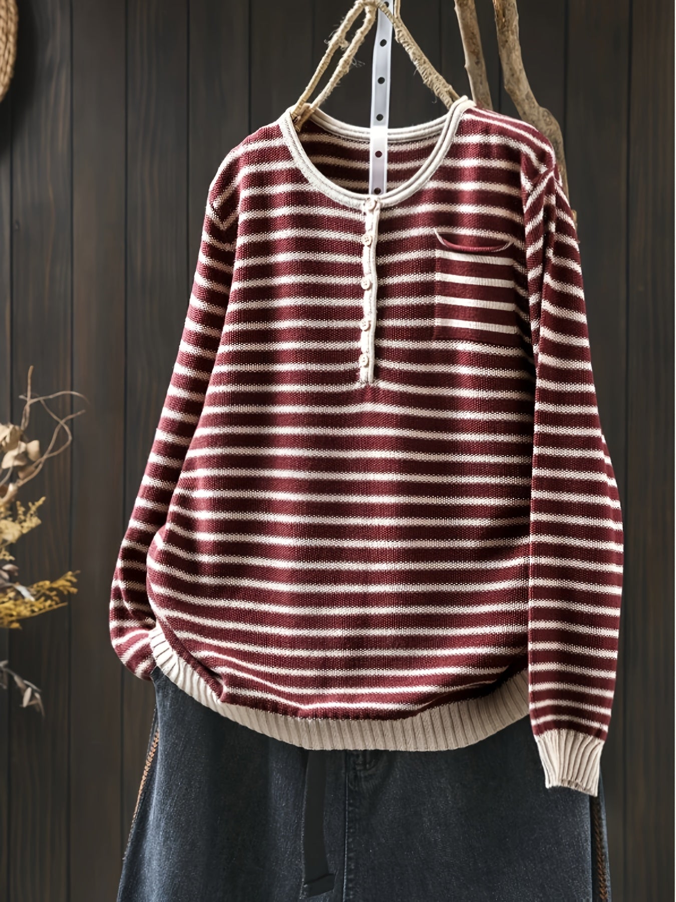 Cozy Plus Size Sweater Plus Size Women's Casual Striped Color-Block Long Sleeve Sweater