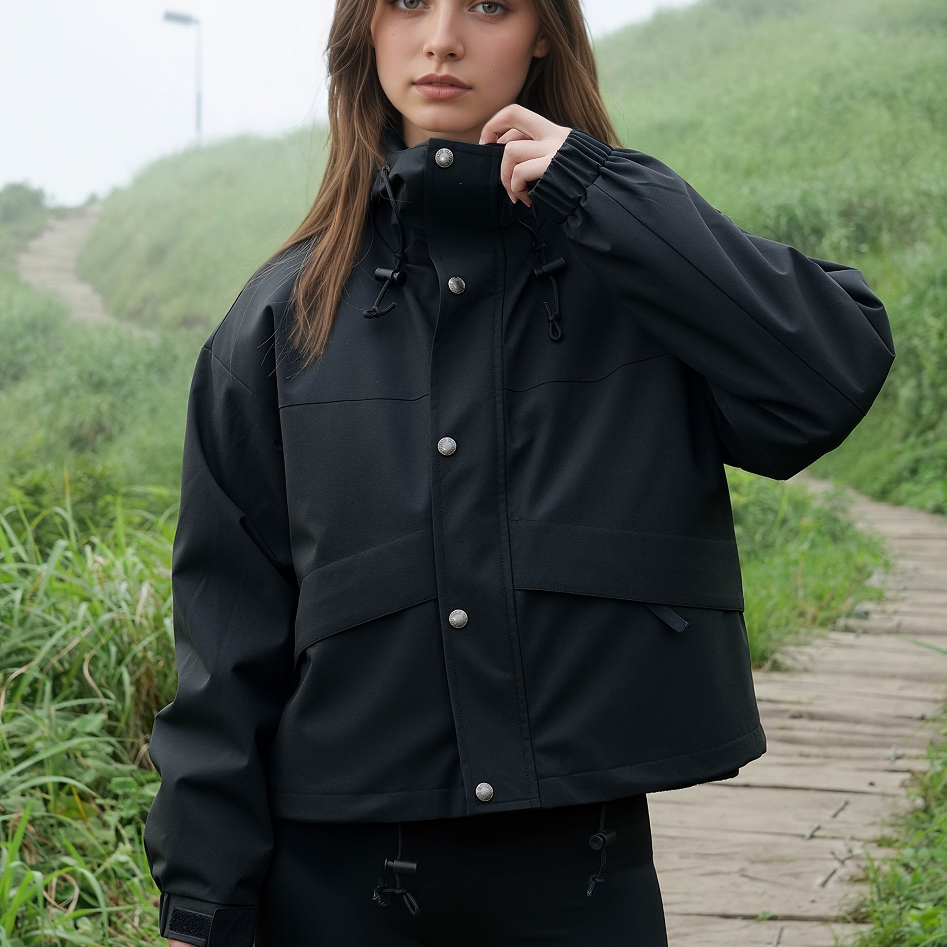 Kesixsty Women's Hooded Outdoor Windbreaker Jacket - Full-Zip Winter Coat with Full-Zip Front