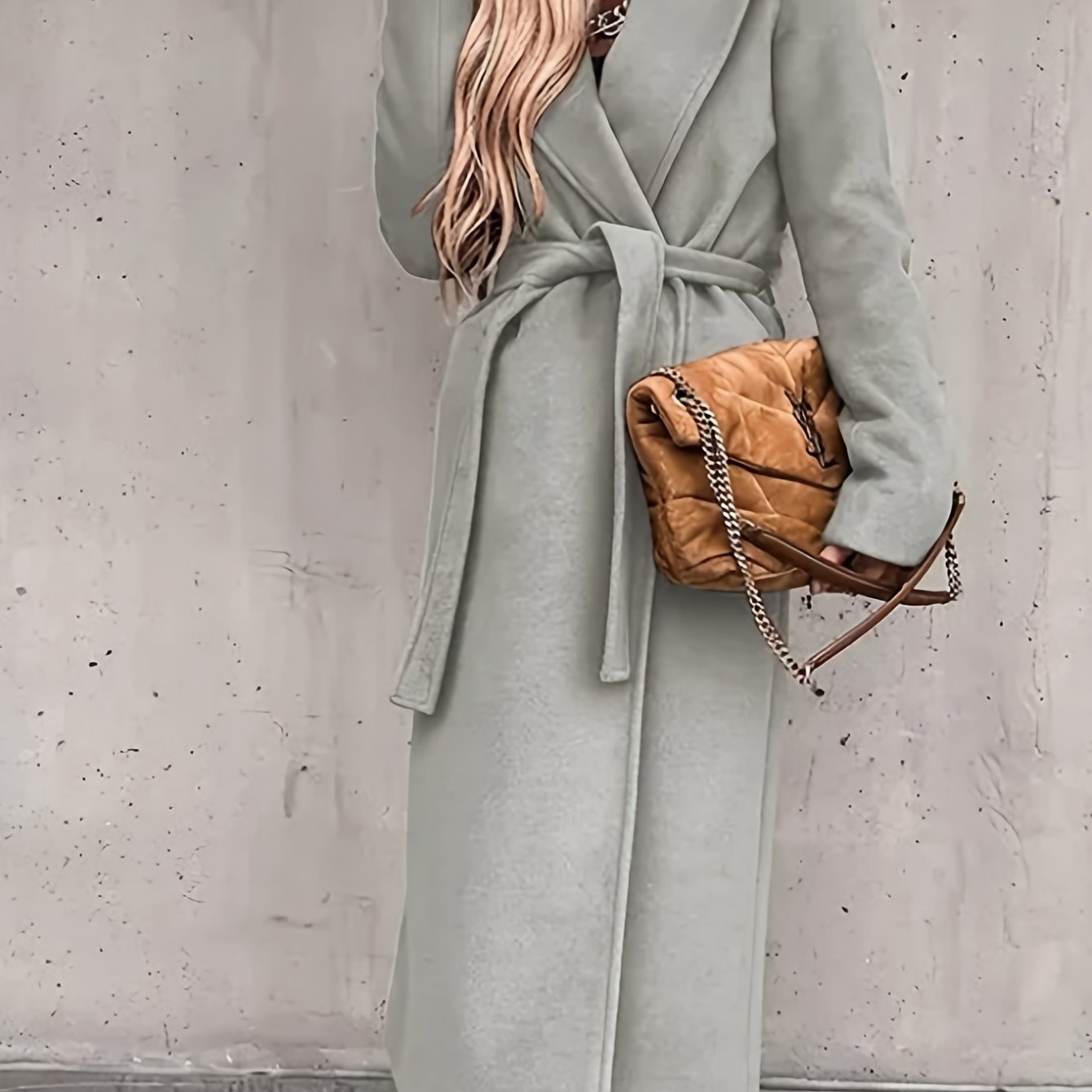 Plus Size, Women's Elegant Beige Trench-like coat - V-Neck Long Jacket with Adjustable waist belt
