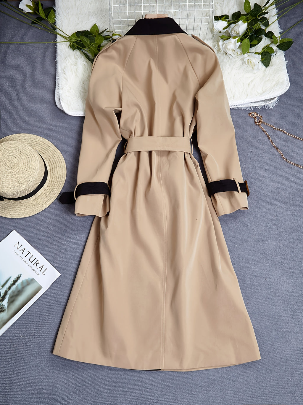 Plus Size, Women's Spring\u002FAutumn\u002FWinter Casual Elegant French-Style Trench Coat