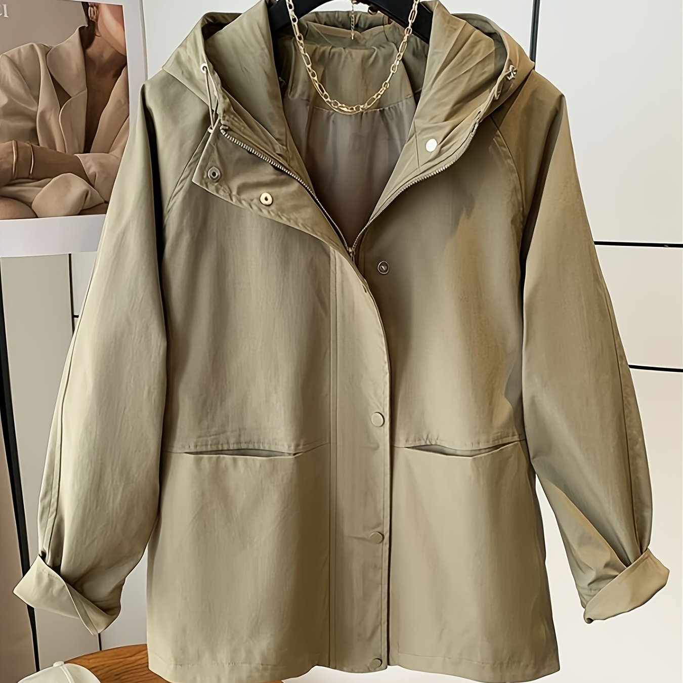 Women's Casual Barn Style Hooded Jacket - Lightweight Windproof Spring