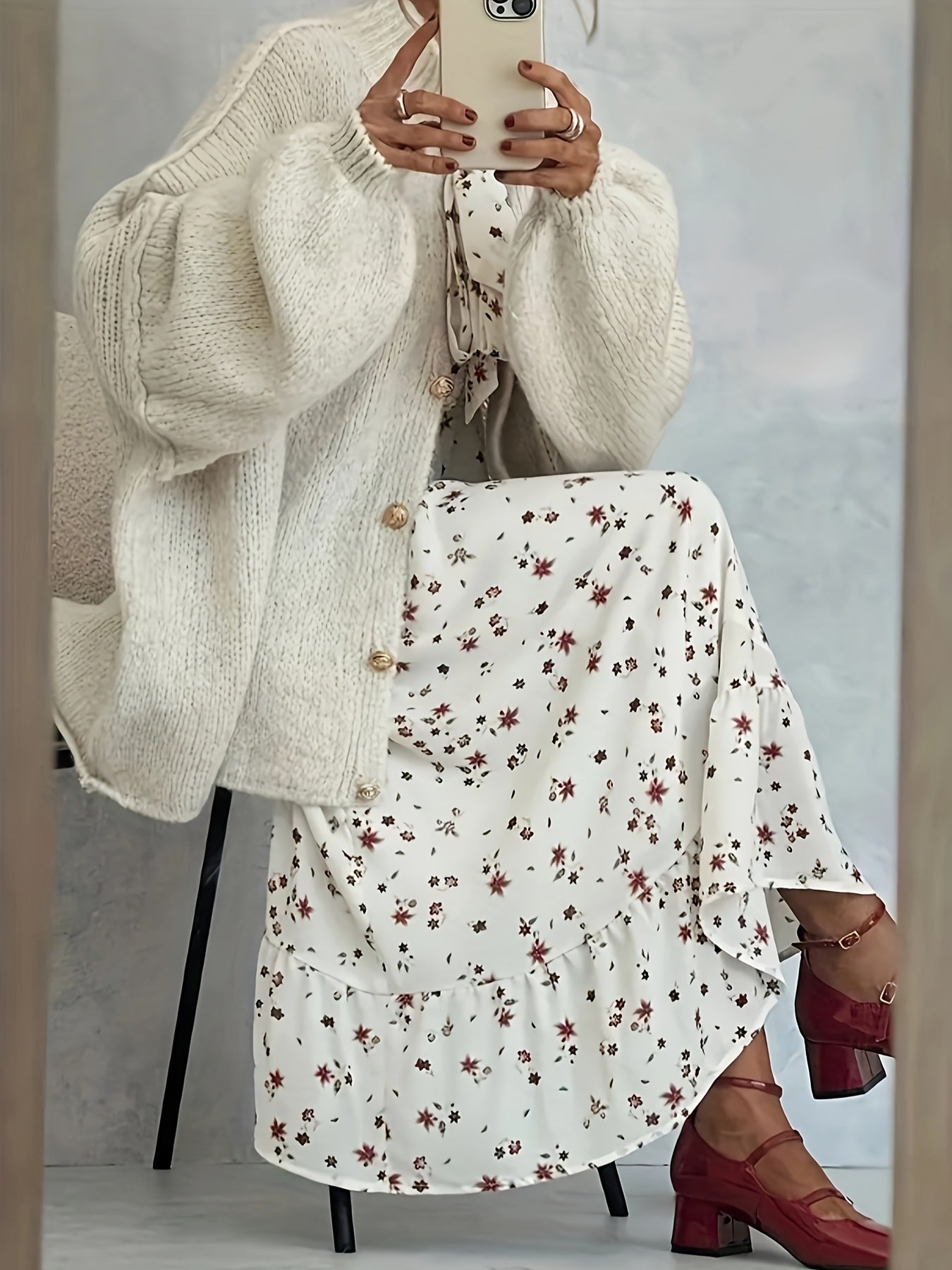 Women's Chic Loose Fit Sweater Cardigan - Beige\u002F Button Front Closure, Cozy Sweater Coat for Fall