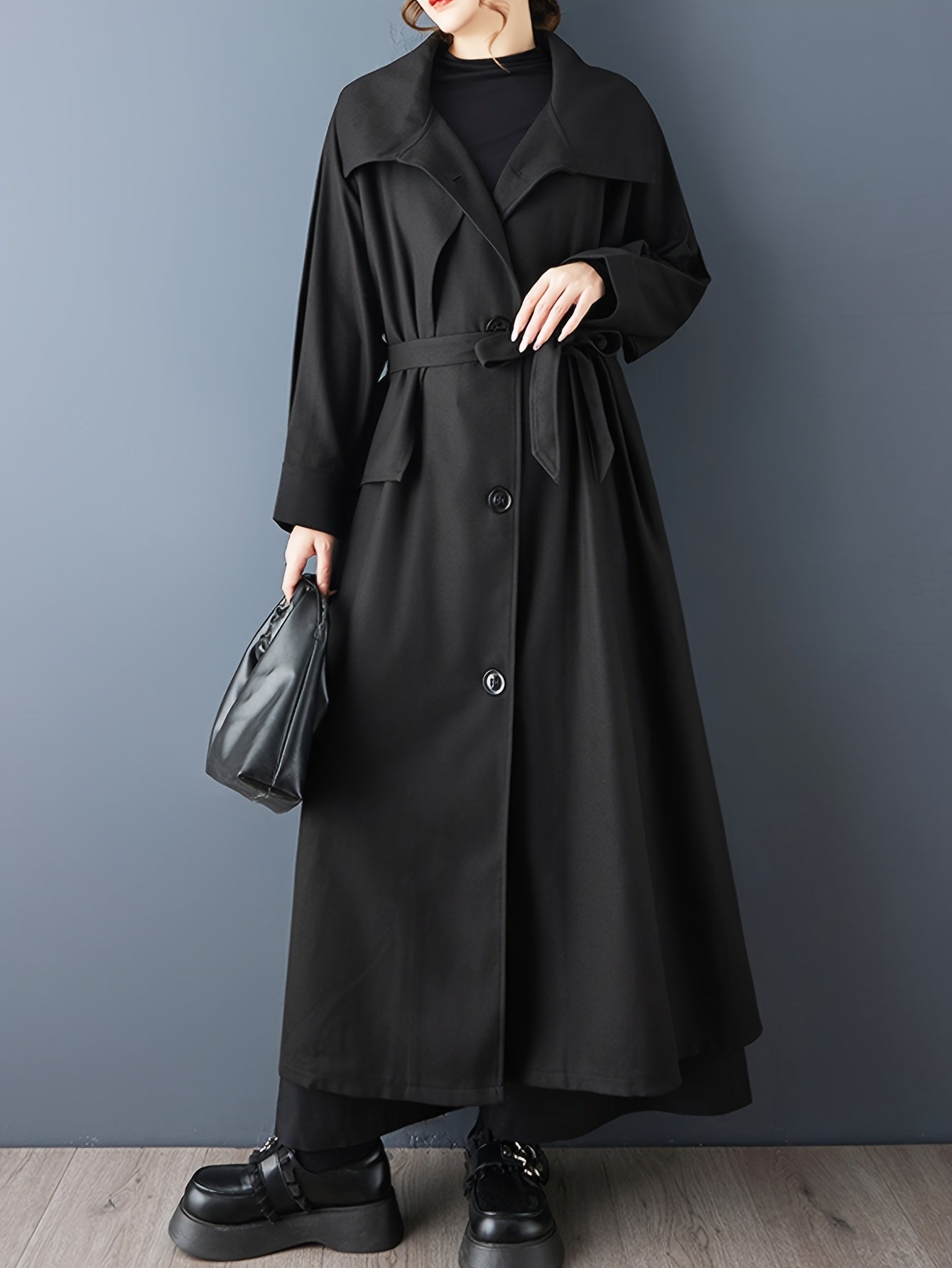 Women'S Elegant Long Trench Coat - Chic Office to Party Outerwear, Button-Front Closure, Structured Fit