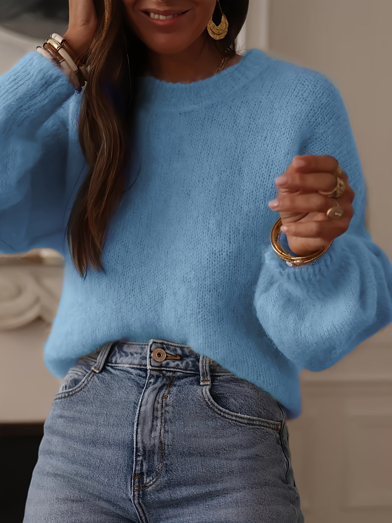 Elegant Oversized Sweater Soft Elegant Women's Beige Oversized Round Neck Sweater