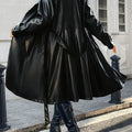 Plus Size - Plus Size Women'S Black Long Trench Coat - Casual Chic Double-Breasted Notch Lapel Winter Coat with Flared Hem