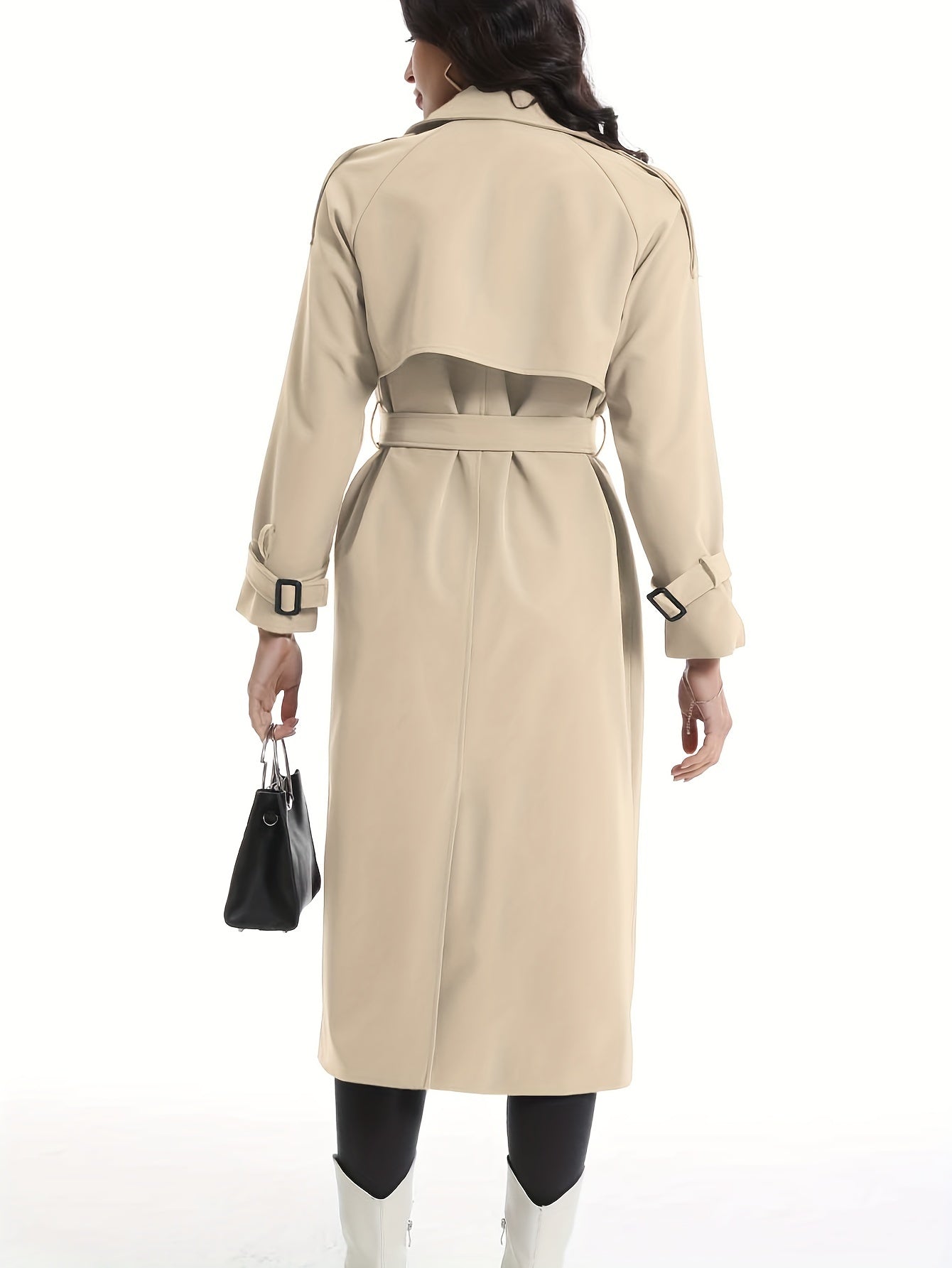 Elegant Trench Coat Elegant Double-Breasted Trench Coat | Women's Mid-Length Belted - Black