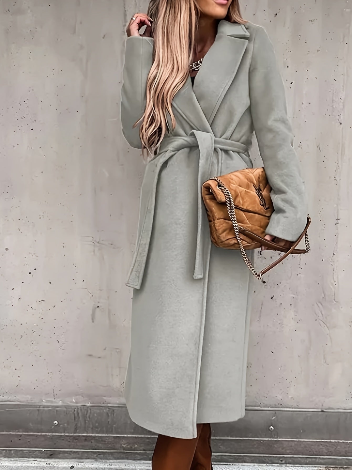 Plus Size, Women's Elegant Beige Trench-like coat - V-Neck Long Jacket with Adjustable waist belt