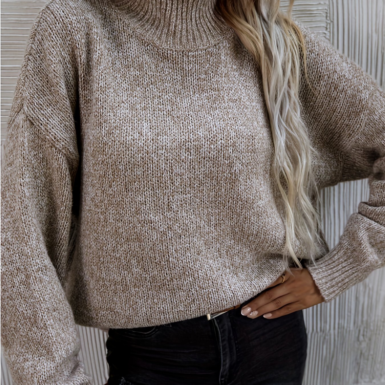 Elegant Cable Sweater Soft Knitwear Women's Oversized Beige Cable Sweater