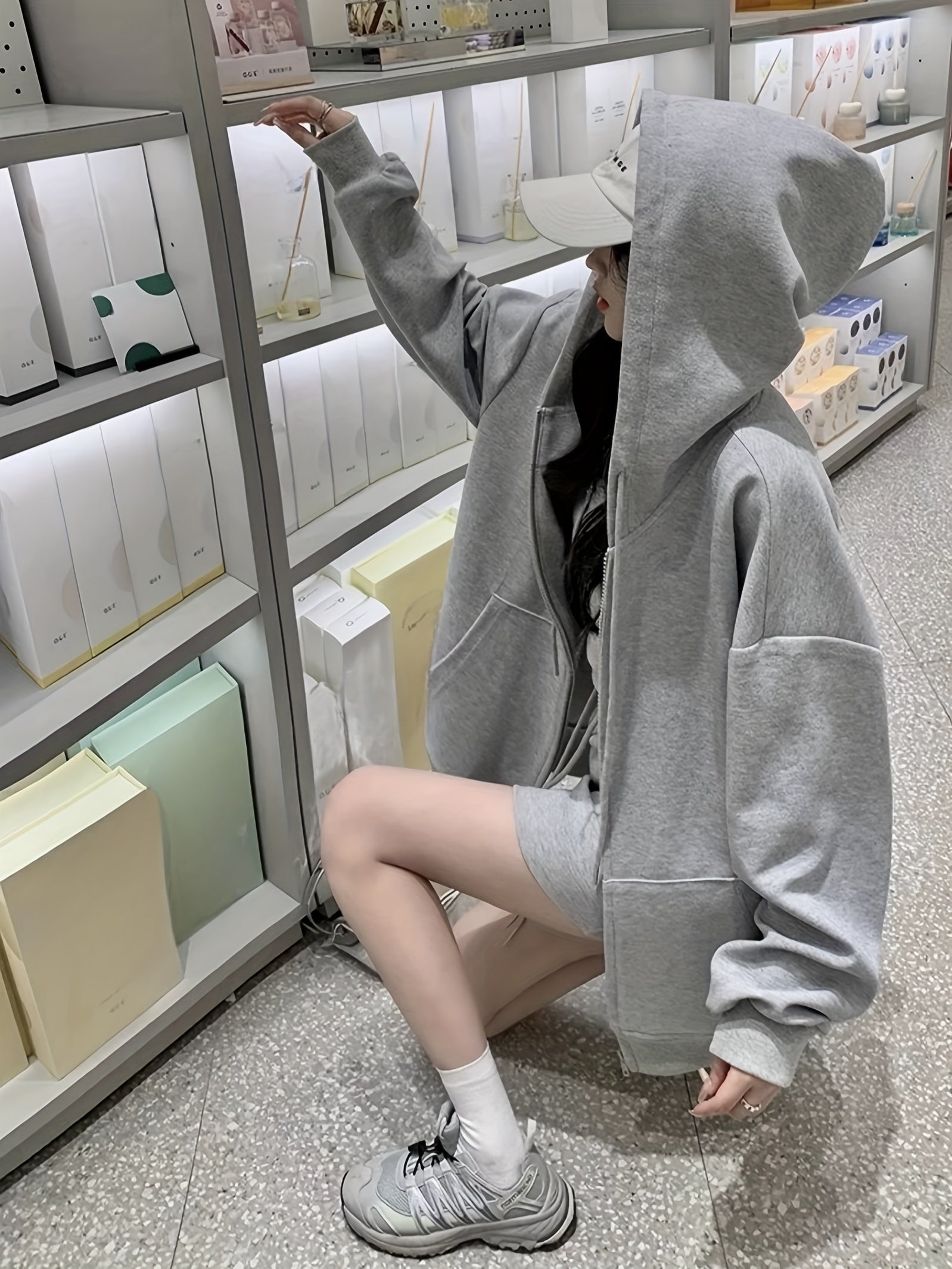 Women's Casual Loose-Fit Zip-Up Hoodie - Longline Oversized Sweatshirt with Front Zipper