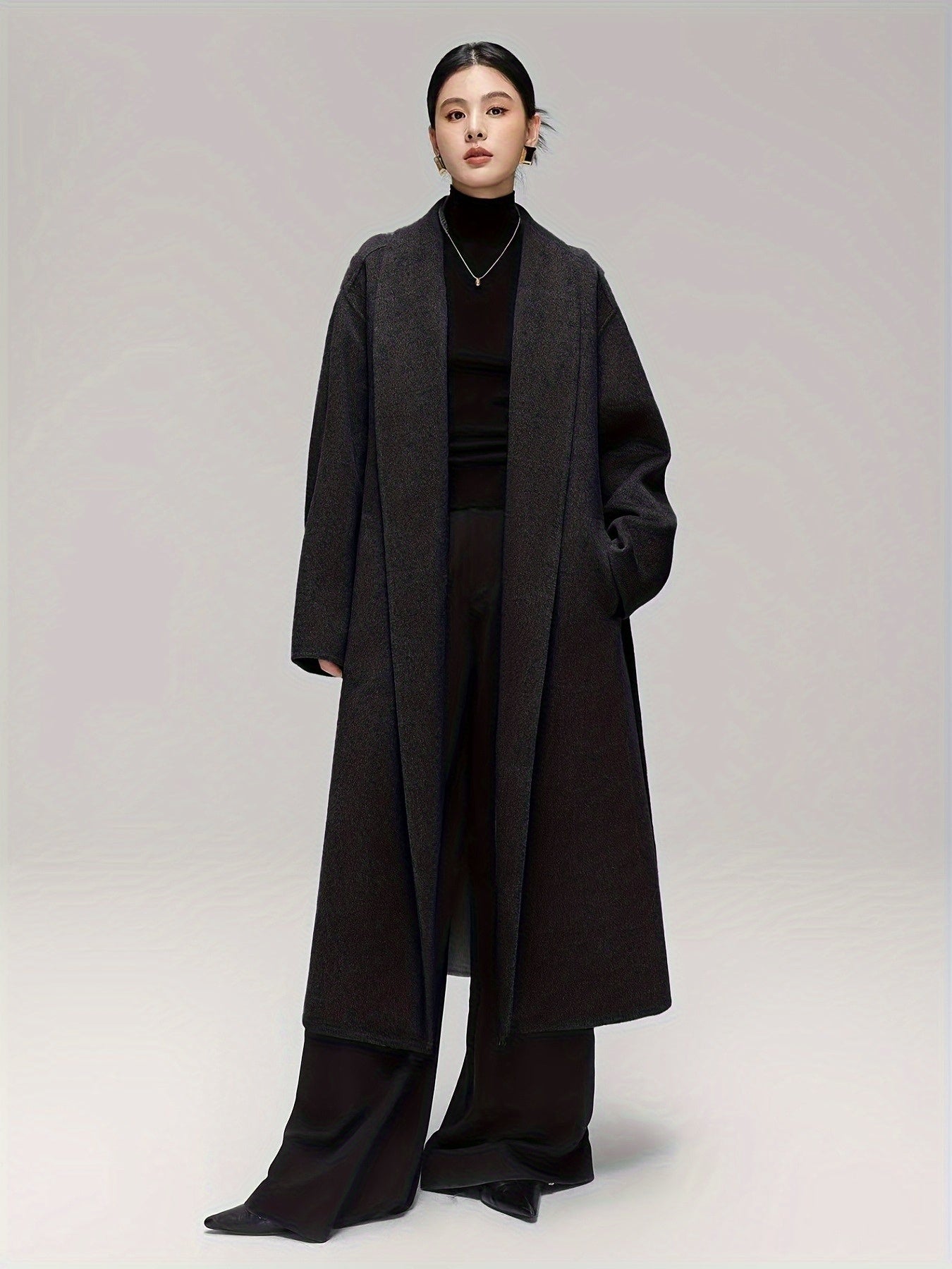 Dry Clean Only Women's Elegant Scottish Tartan Tweed Coat - Oversized Long Winter Jacket with Split Hem