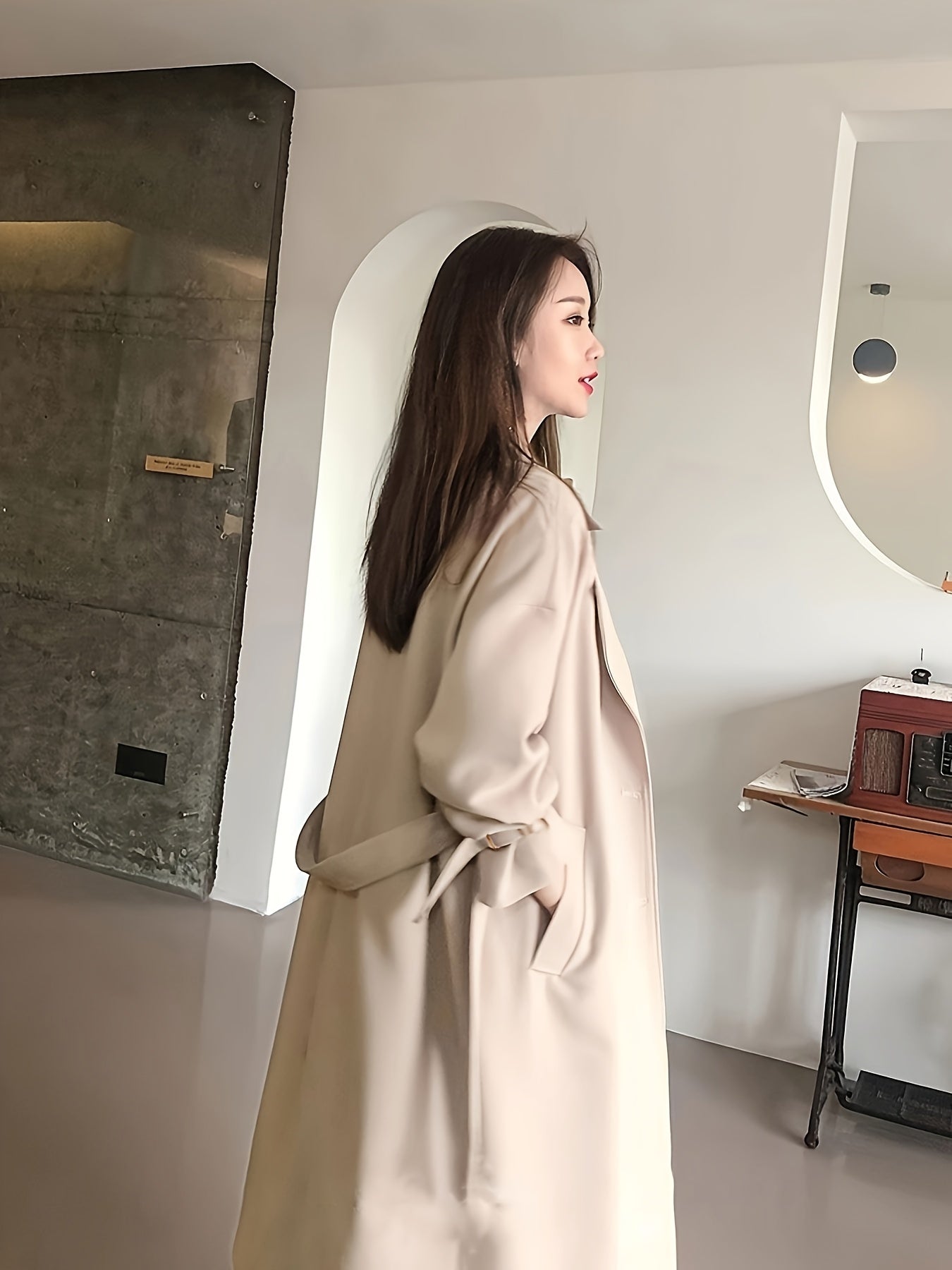 Women's Elegant Mid-Length Trench Coat - Lightweight Beige Windbreaker for Petite Women, Friendly