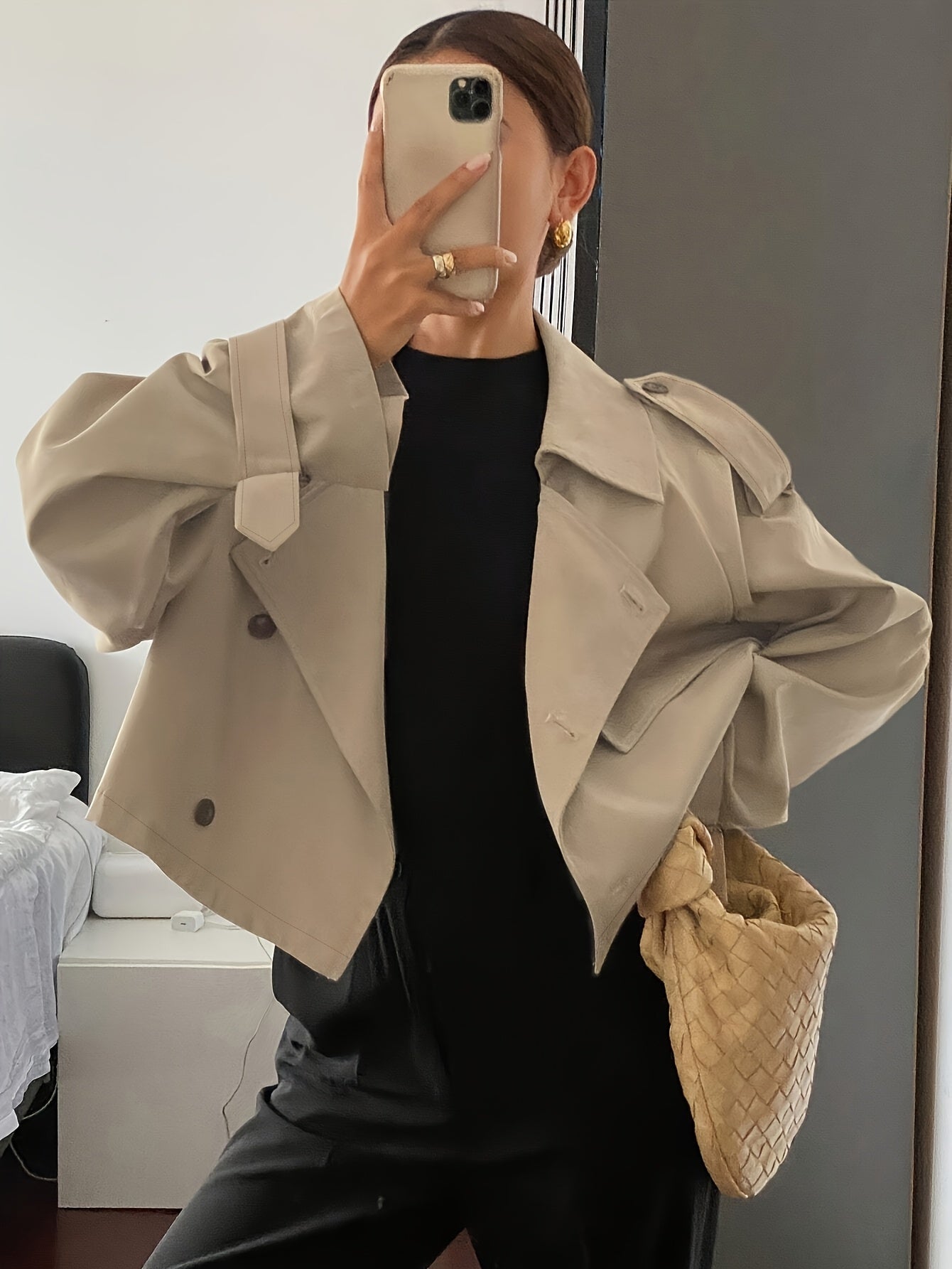 Beige Trench Coat Women's Beige Casual Chic Double-Breasted Trench Coat | Long Sleeve, Button-Up