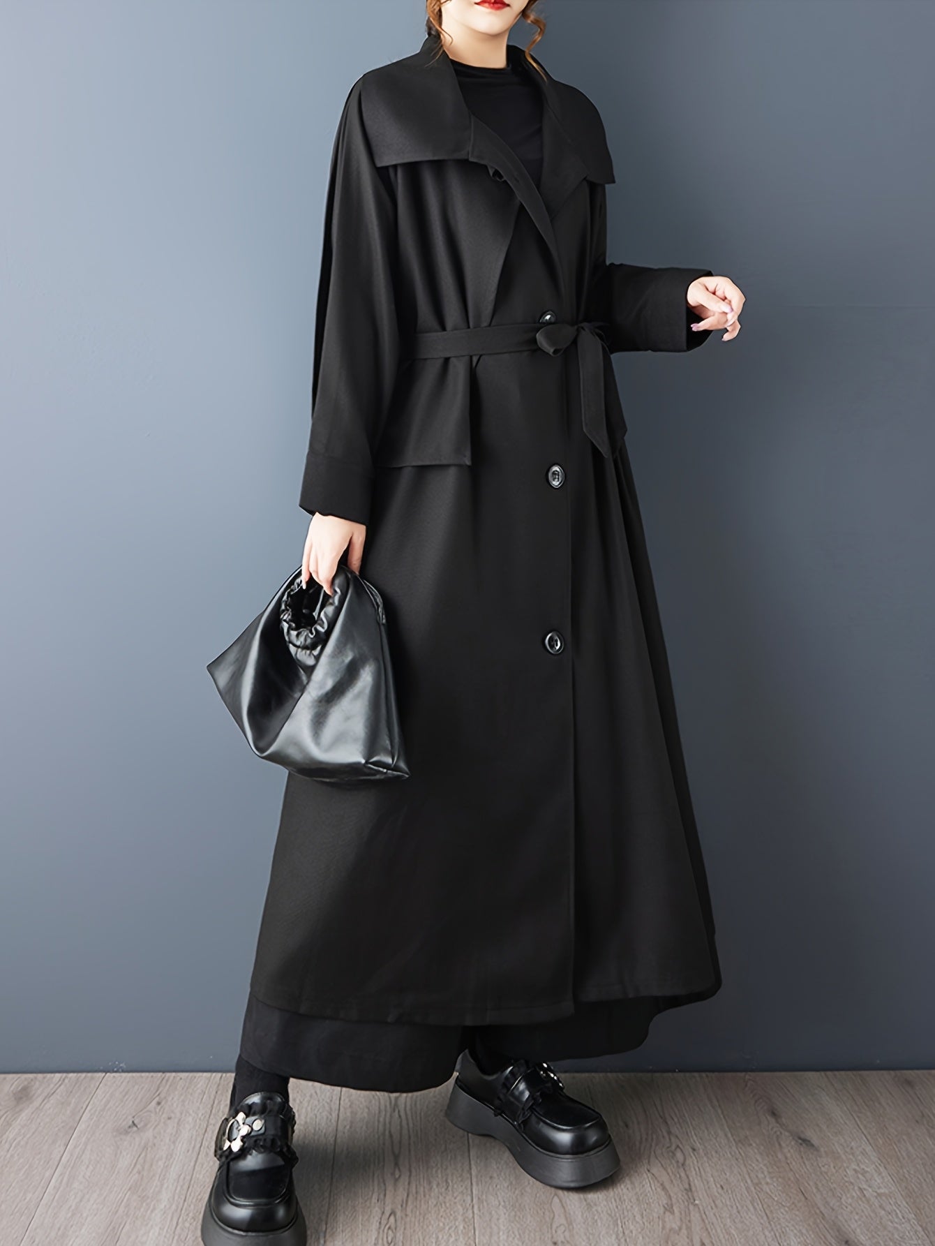 Women'S Elegant Long Trench Coat - Chic Office to Party Outerwear, Button-Front Closure, Structured Fit