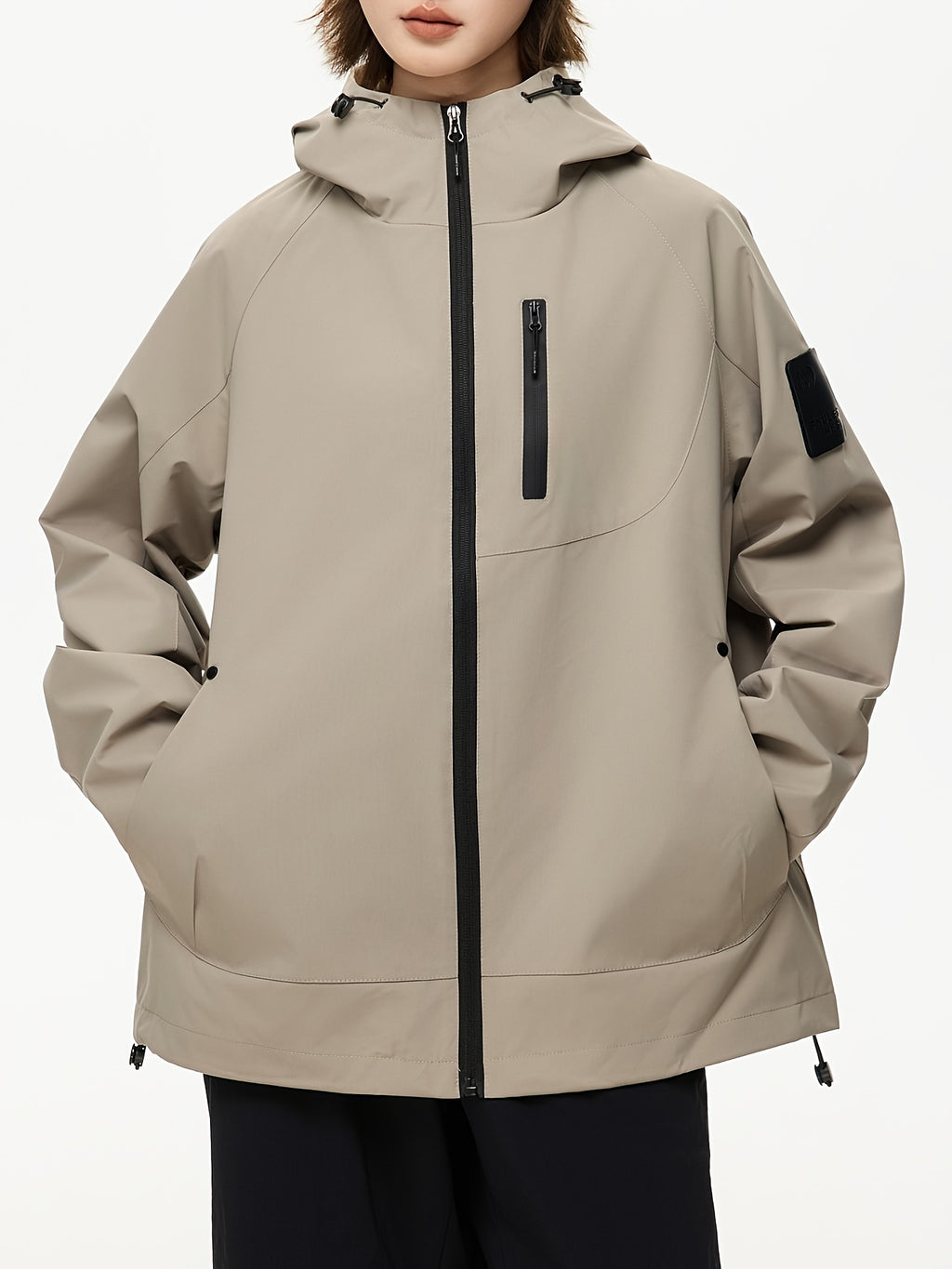 Women's Windproof Full-Zip Hooded Jacket with Full-Zip Front Closure