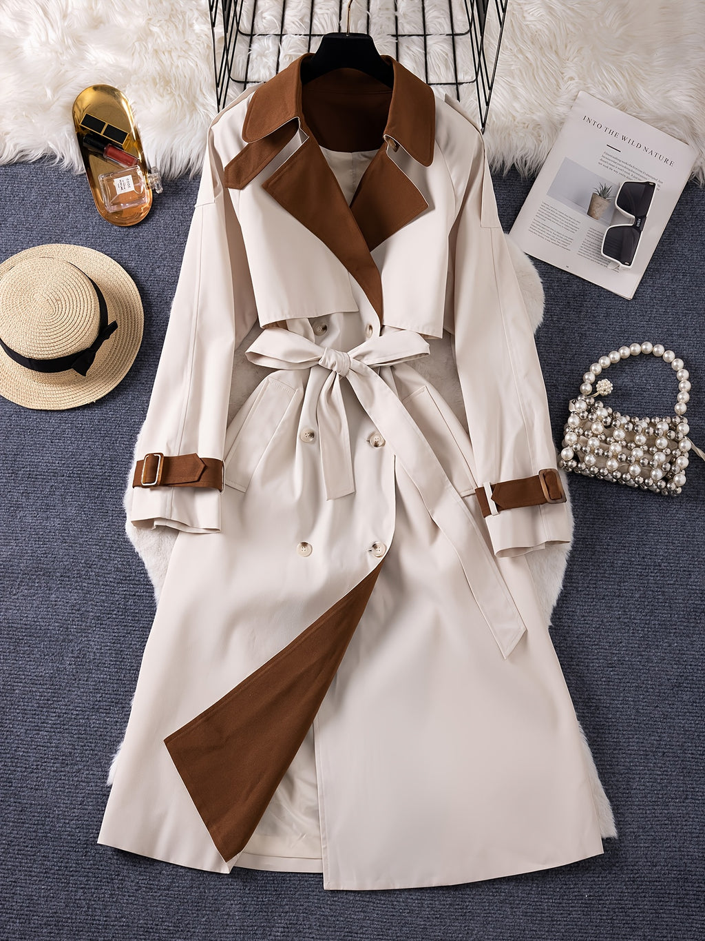 Plus Size, Women's Spring\u002FAutumn\u002FWinter Casual Elegant French-Style Trench Coat