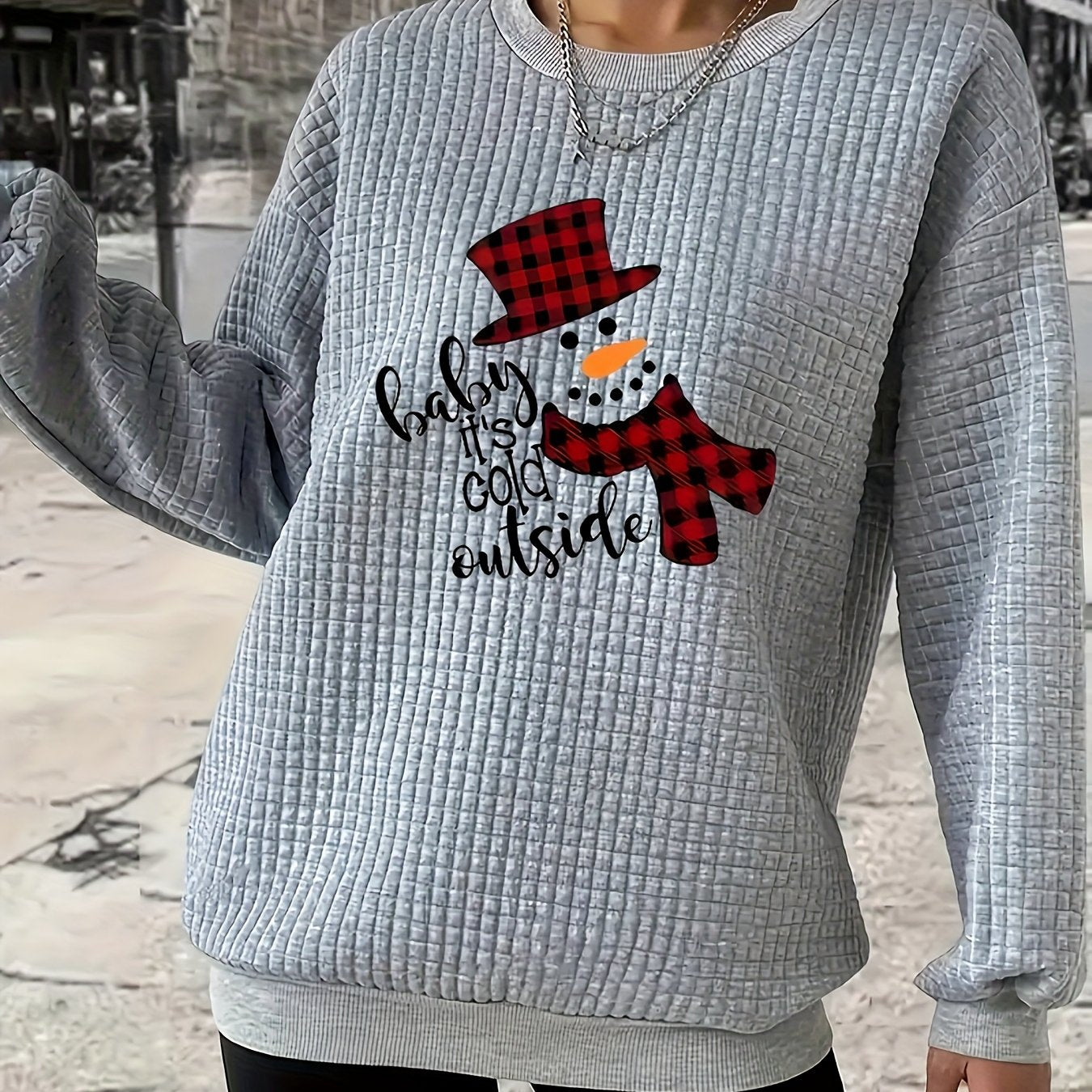 Plus Size Waffle Sweatshirt Cozy Plus Size Women's Waffle Sweatshirt - Festive Santa Hat & \