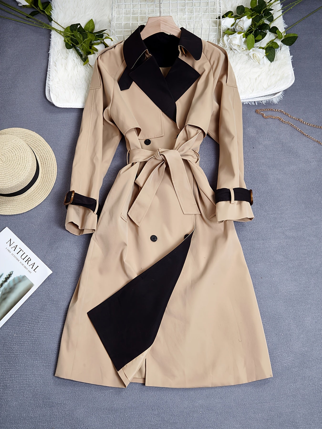 Plus Size, Women's Spring\u002FAutumn\u002FWinter Casual Elegant French-Style Trench Coat