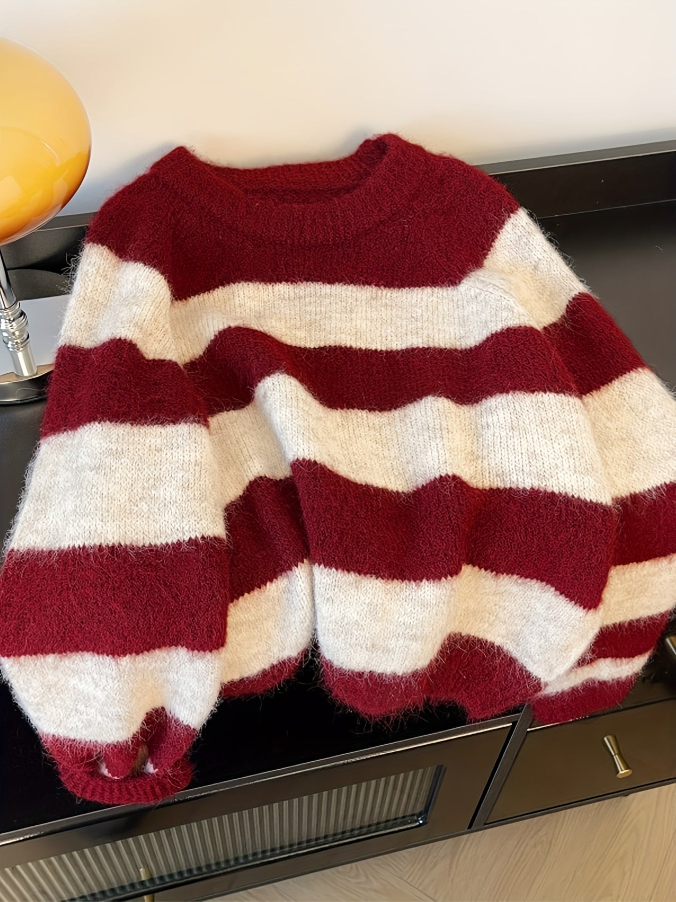 Korean Style Lazy High-End Christmas Sweater Party Holiday Color Block Striped Vintage Pullover