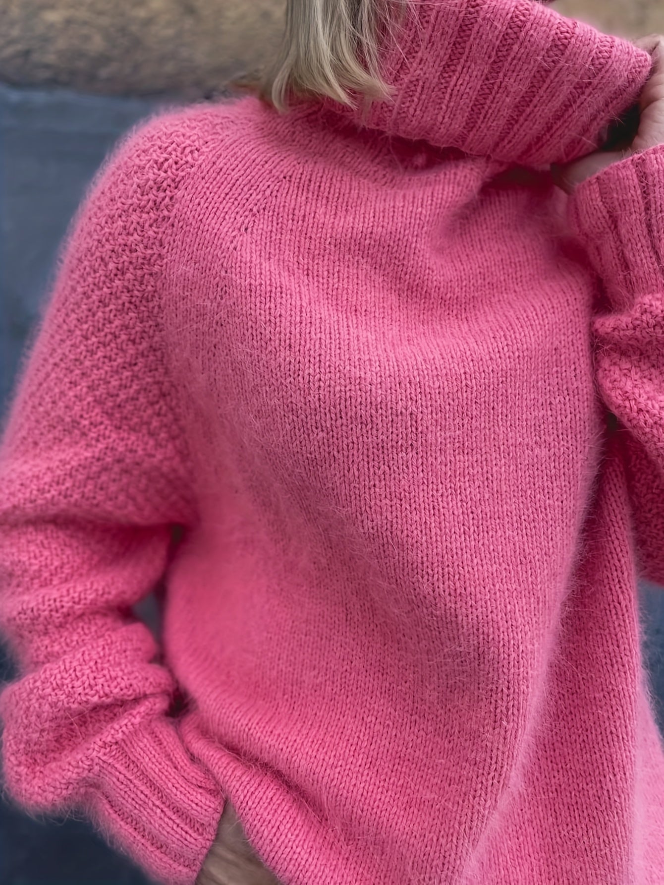 Plus Size - Women'S Fashion Casual Long-Sleeve Patchwork High-Neck Sweater