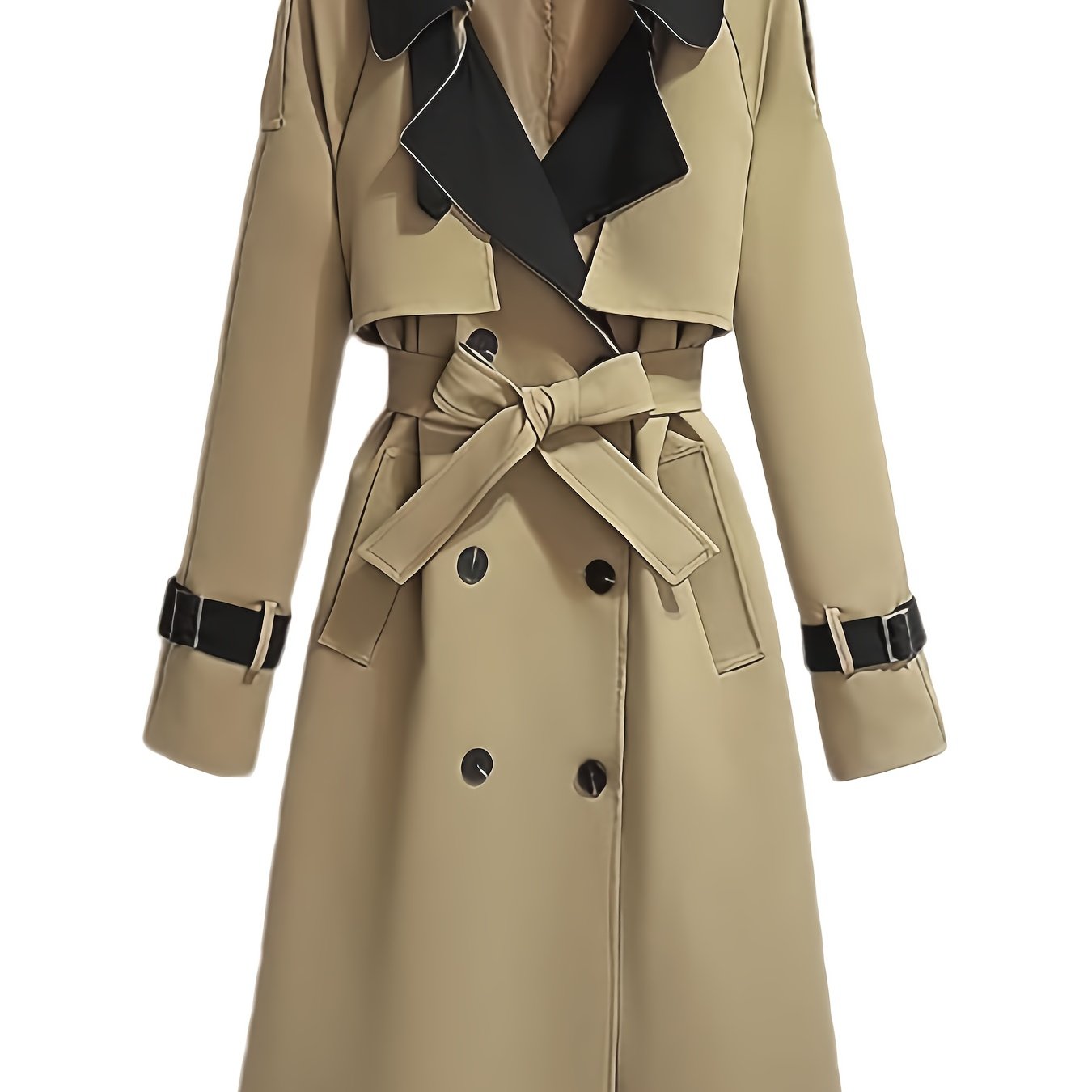 Plus Size, Women's Spring\u002FAutumn\u002FWinter Casual Elegant French-Style Trench Coat