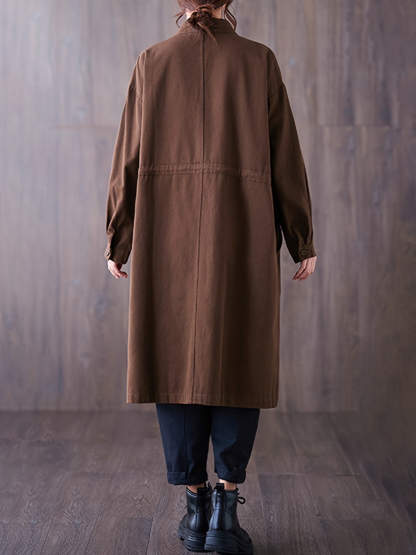 Autumn and Winter New Stand Collar Single-Breasted Cardigan Coat for Women, Mid-Length Long Sleeve Trench Coat