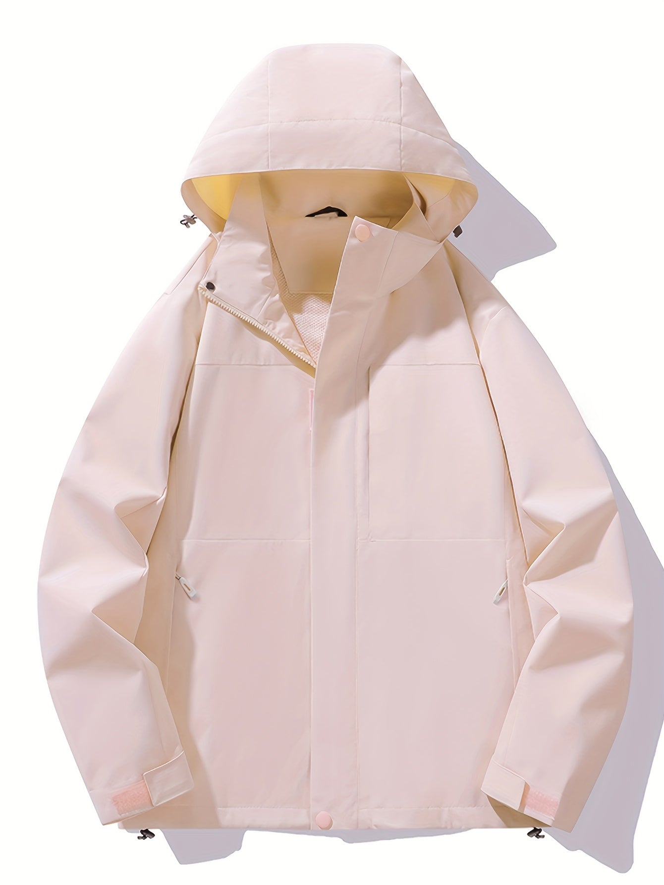 Women's Lightweight Windproof Outdoor Jacket with Removable Hood - Stand Collar Zippered Hiking Coat