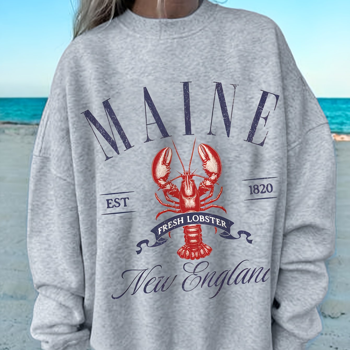 Lobster Graphic Sweatshirt Women's Cozy Lobster Graphic Sweatshirt | Long Sleeve Crew Neck Pullover